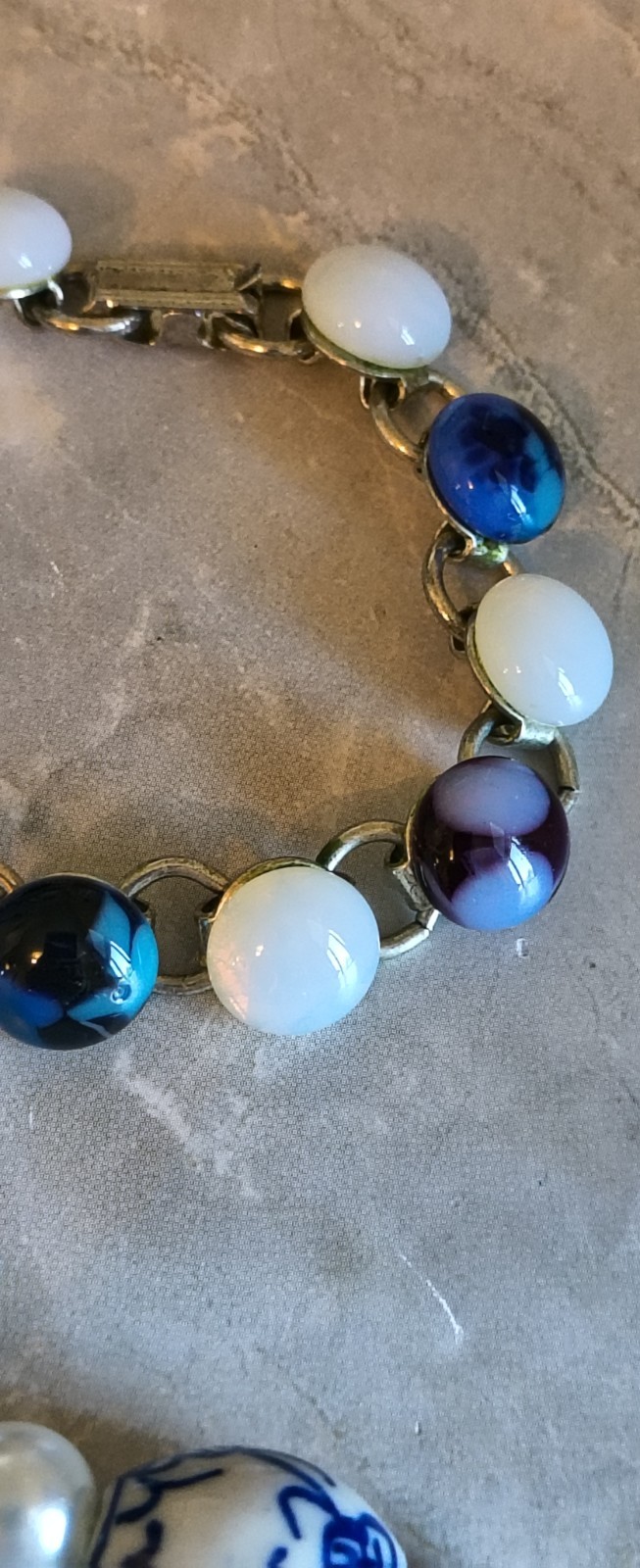 Vintage Blue & White Glass Bead Bracelet Lot