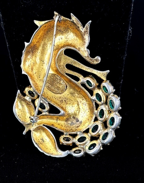 RARE VTG FRED BLOCK Gold Wash Sterling Green Stone SEA MONSTER Pin Brooch 31.8G