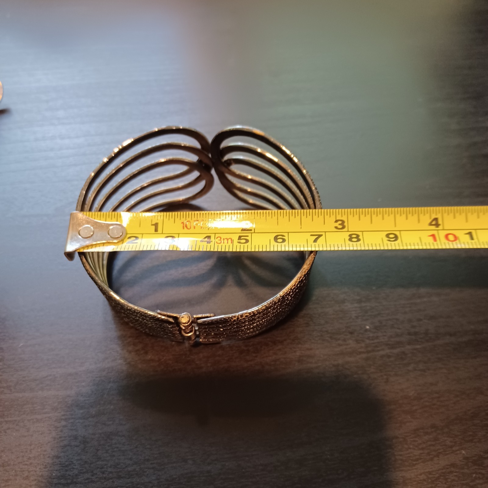 Lot of 2 Bangle Cuff Hinged Bracelets Gold Tone + Slave Style Metal Super Cute
