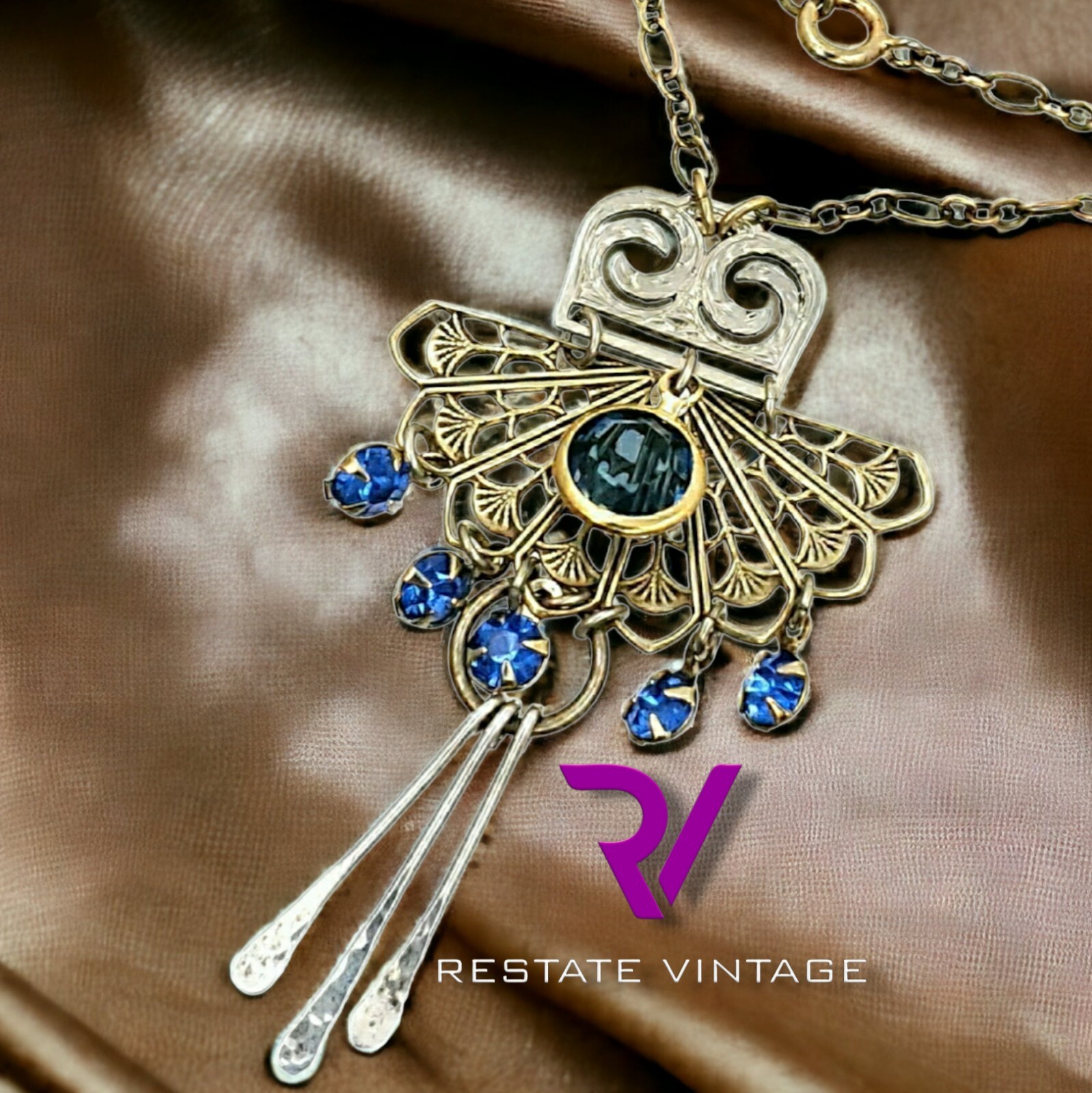 Hadley Antique Art Deco 14K GF 925 Handmade Austrian Crystal Tassel Necklace 18″