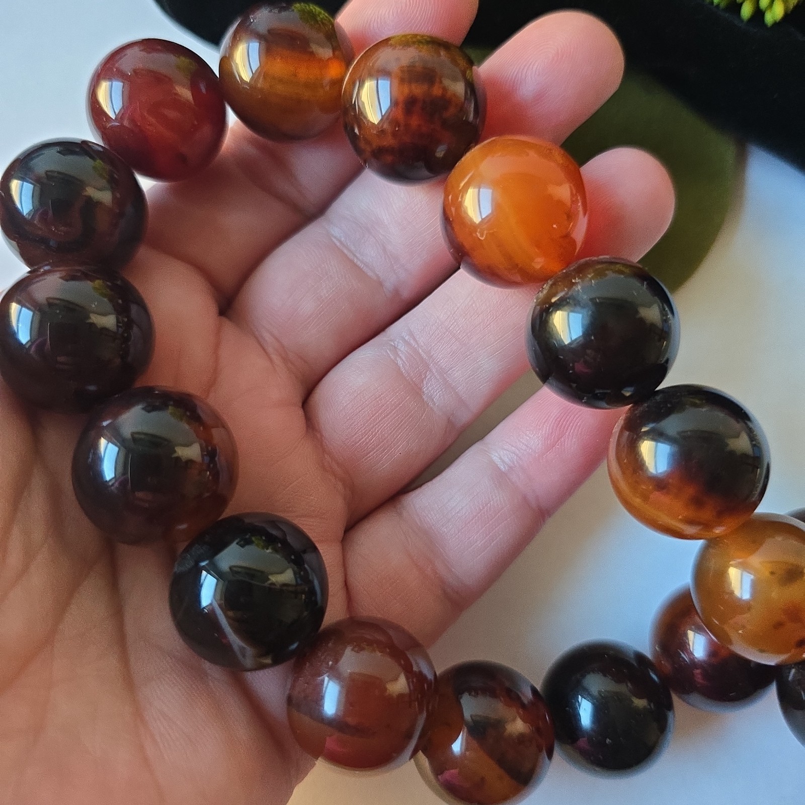 Vintage Heavy Chunky Agate Stone Beads Silver Plated Hook Clasp Necklace 19″ L