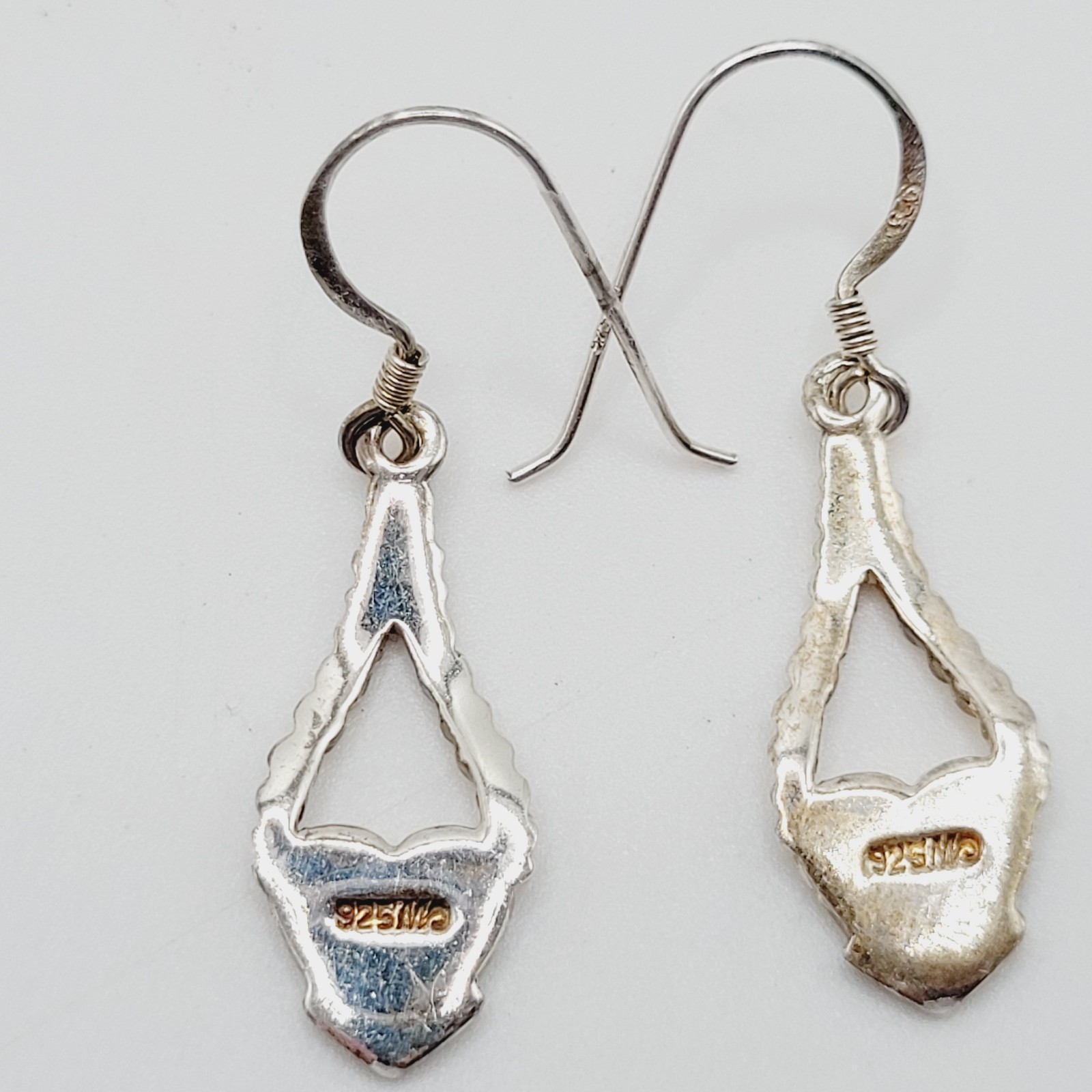 Heart Twisted Open Metal Paua Shell Inlay Sterling 925 MC Hook Pierced Earrings