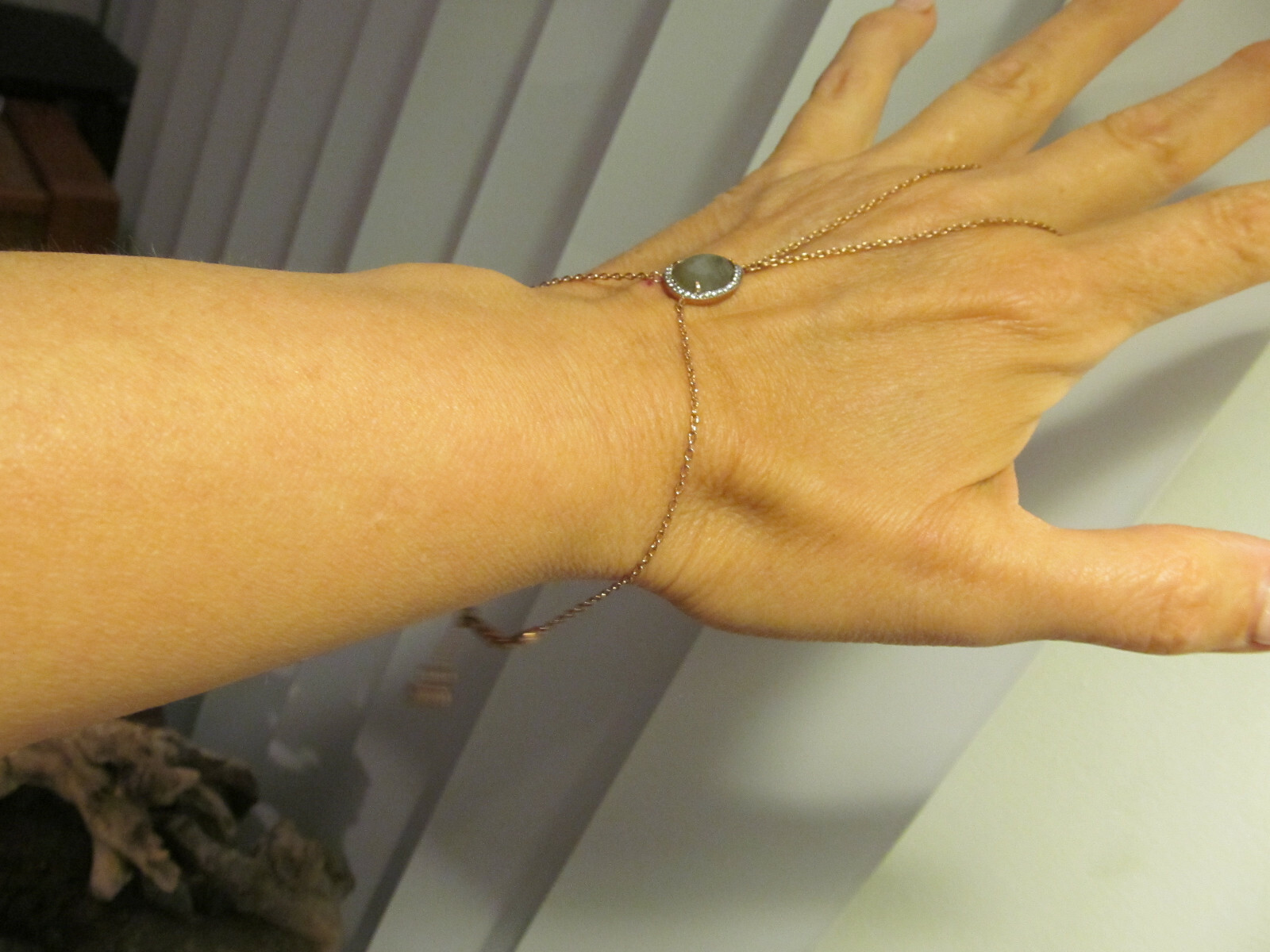 HENRI BENDEL Rose Gold tone Labradorite stone Finger Chain Bracelet