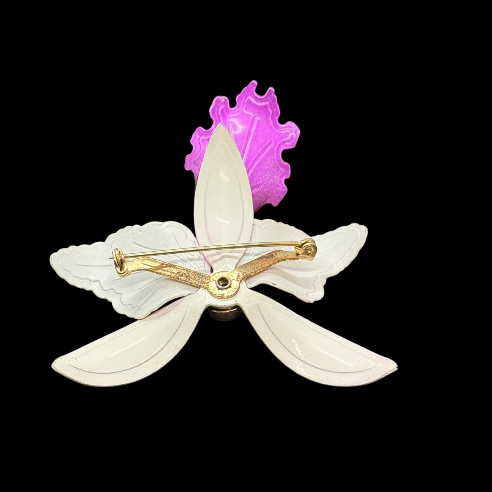 Vintage Brooch Pin Orchid Metal Purple Pink Enamel AS IS 3 in