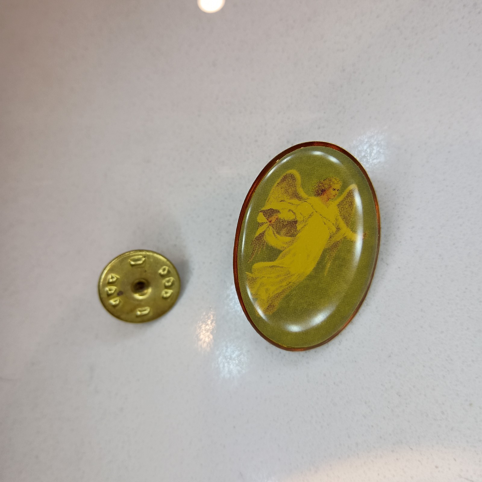 Vintage Oval Enamel Angel Religious Cameo-style Lapel Pin * Collectible Piece
