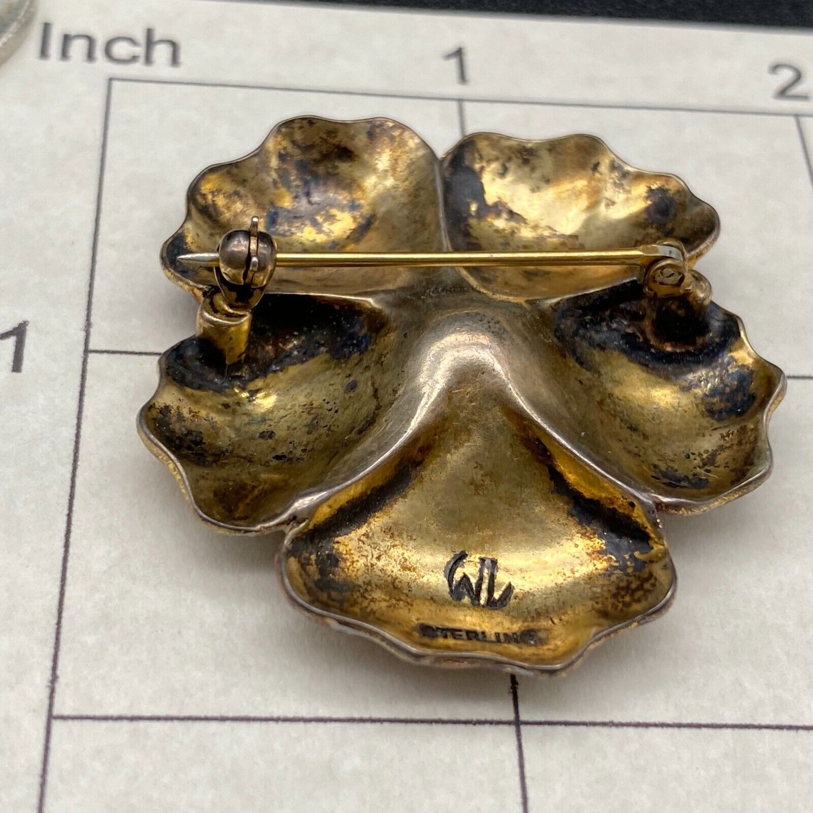 Vintage Enamel Pansy Flower Sterling Silver Pin Brooch