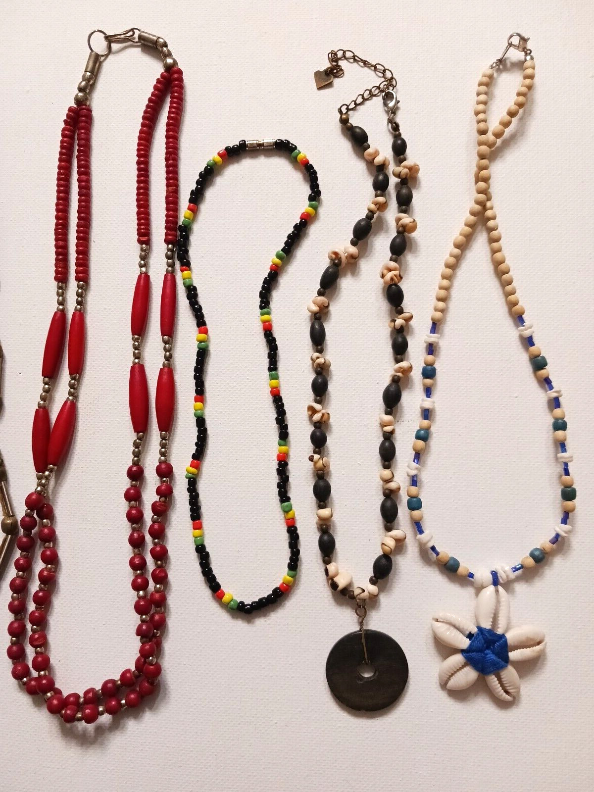 Metal beads and other shell + stone odd beads. Vintage necklaces. Lot of 8