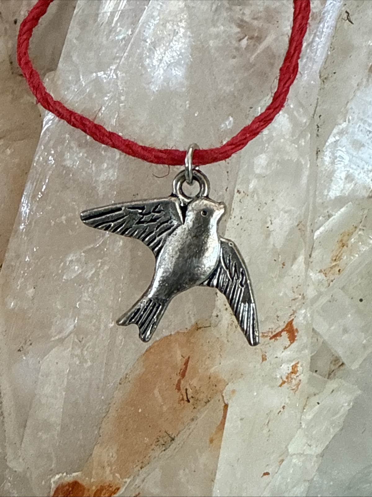 BIRD CHARM Dainty Necklace Hemp Cord Boho FESTIVAL Peace Tibetan Silver Tone