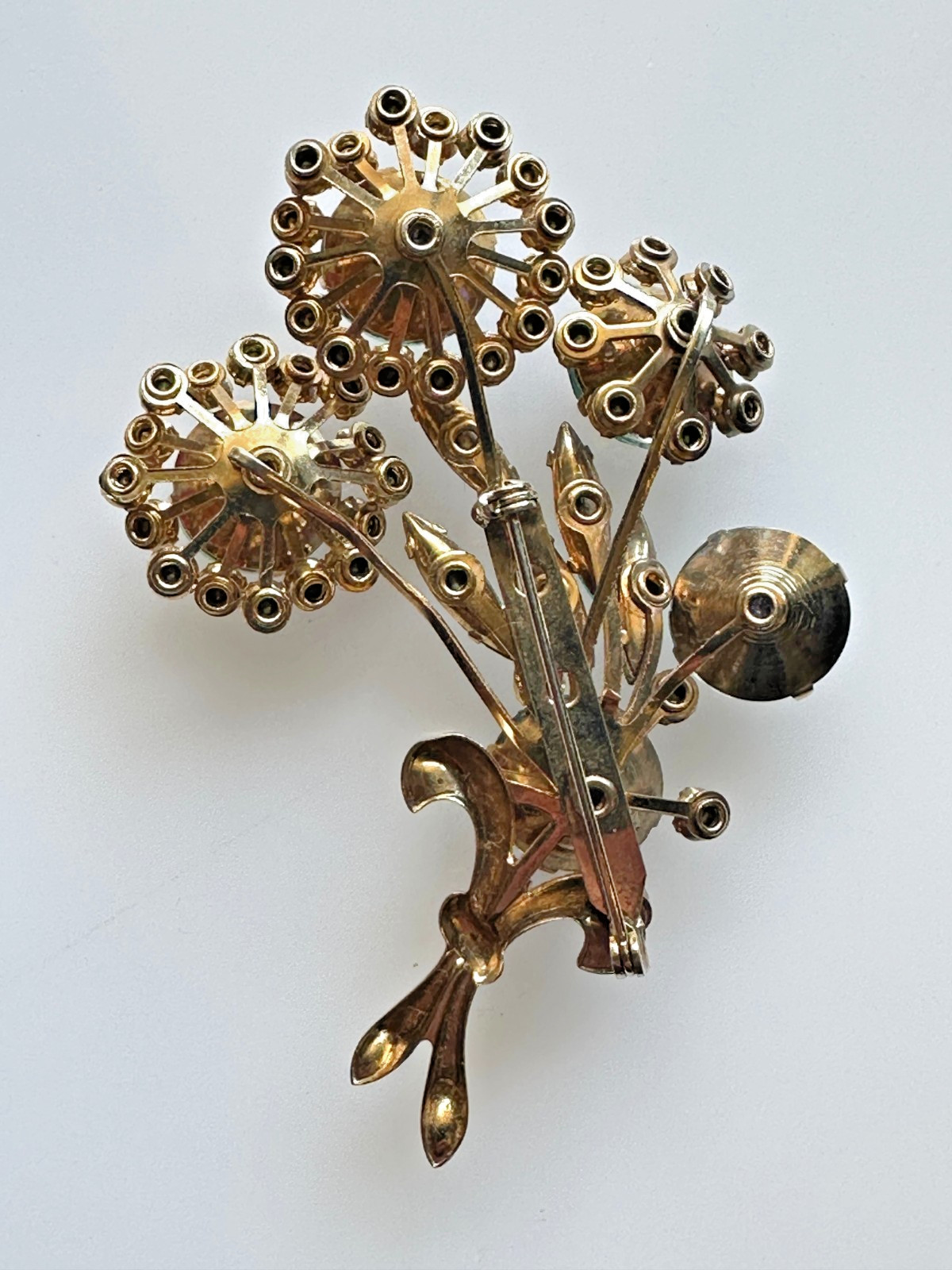 Vintage Large Watermelon AB Rhinestone Flower Bouquet Brooch Stunning Unsigned