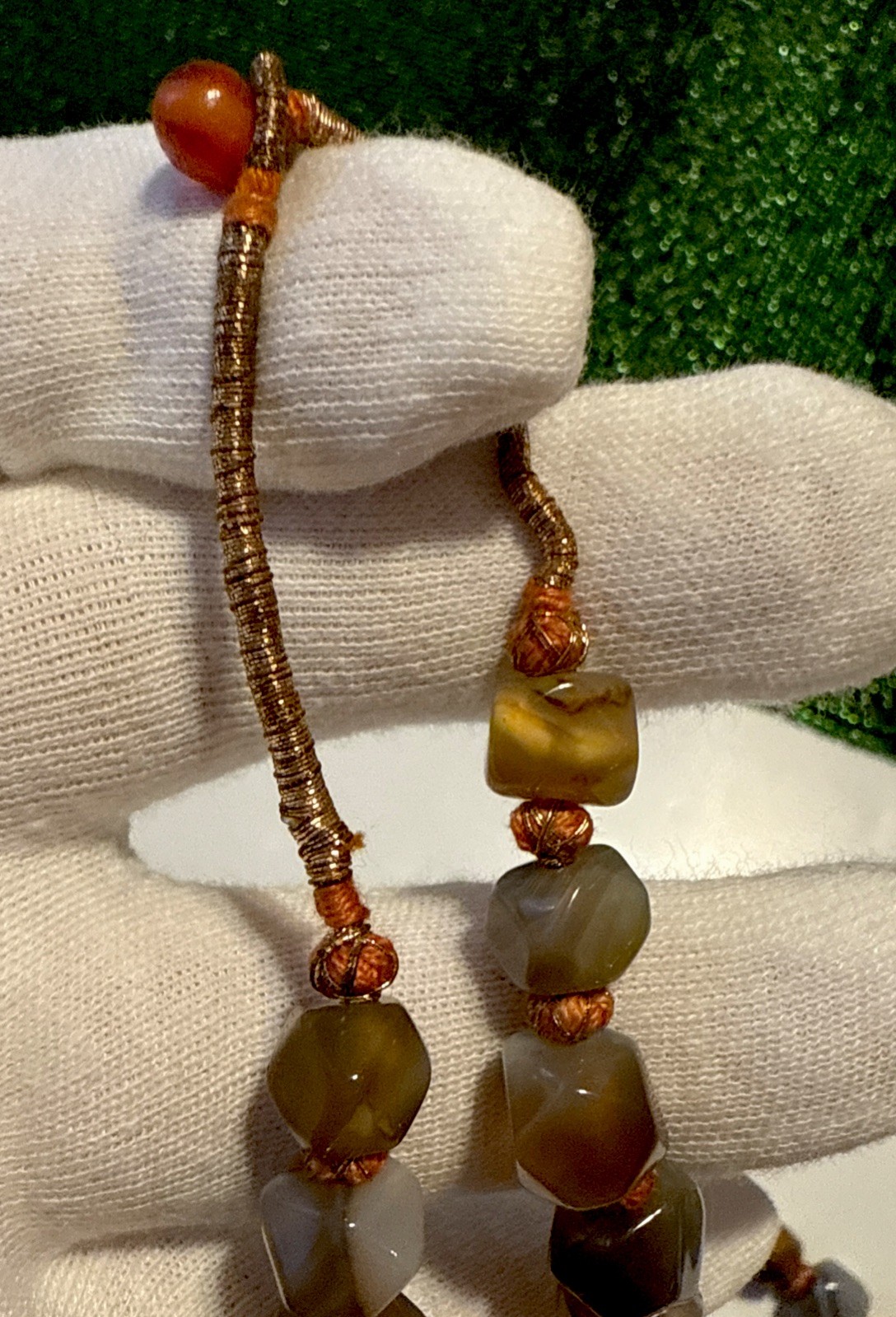 Vtg.Natural Polished Faceted Agate Aventurine Stone Necklace Stunning -30”