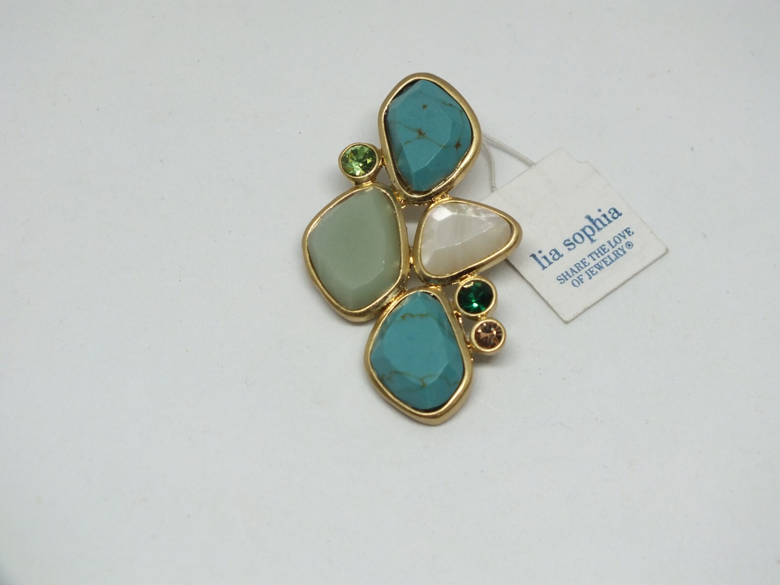 Collectible Beautiful Pendant Gold Tone Rhinestones Cabochons Signed LIA SOPHIA