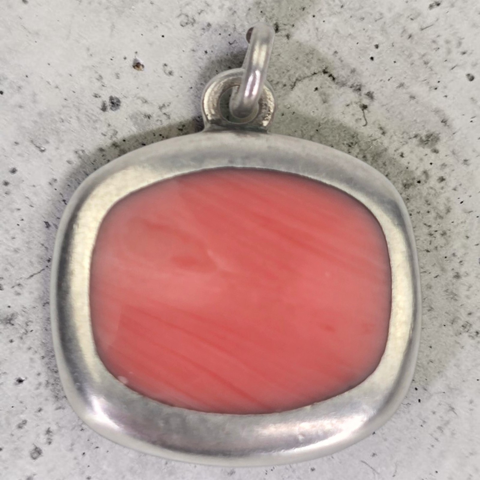Vintage Signed ATI Mexico Sterling Silver Pink Rhodochrosite Modernist Pendant