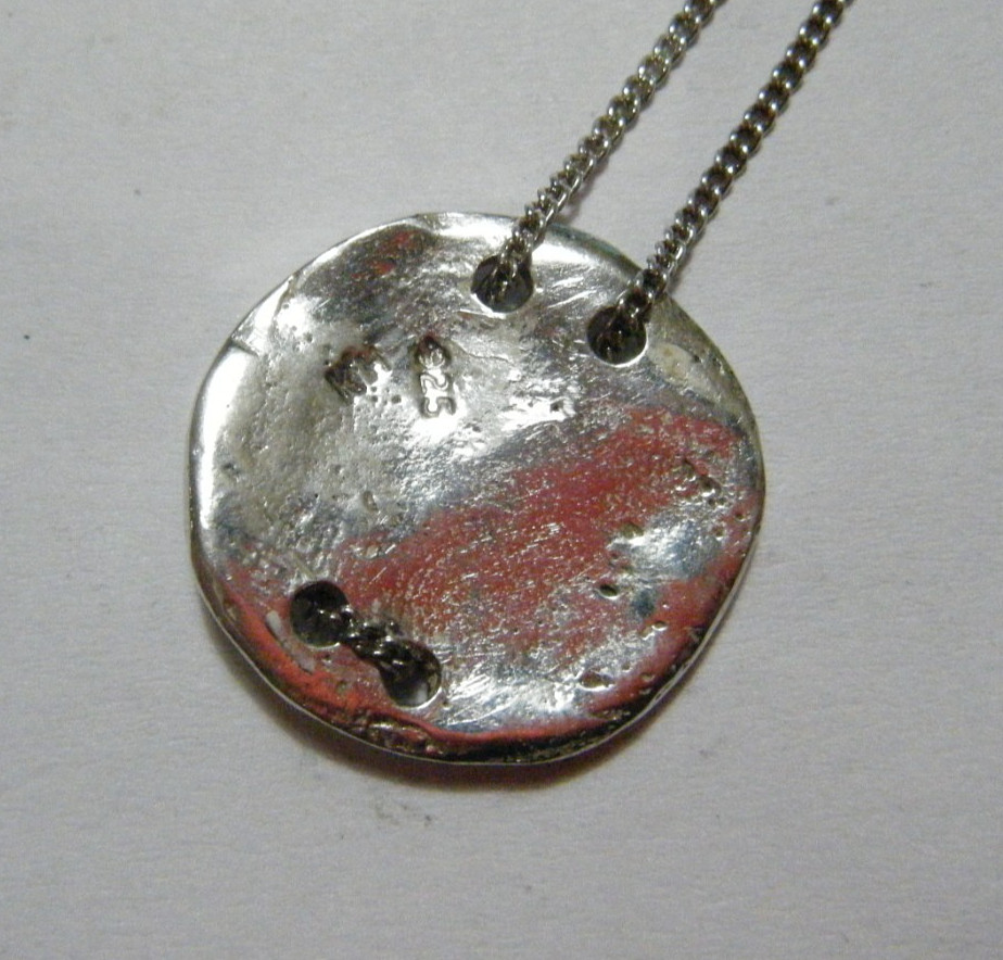 Kit Heath KH Vintage 80s Modernist Necklace Sterling Silver Chain Threaded Coin