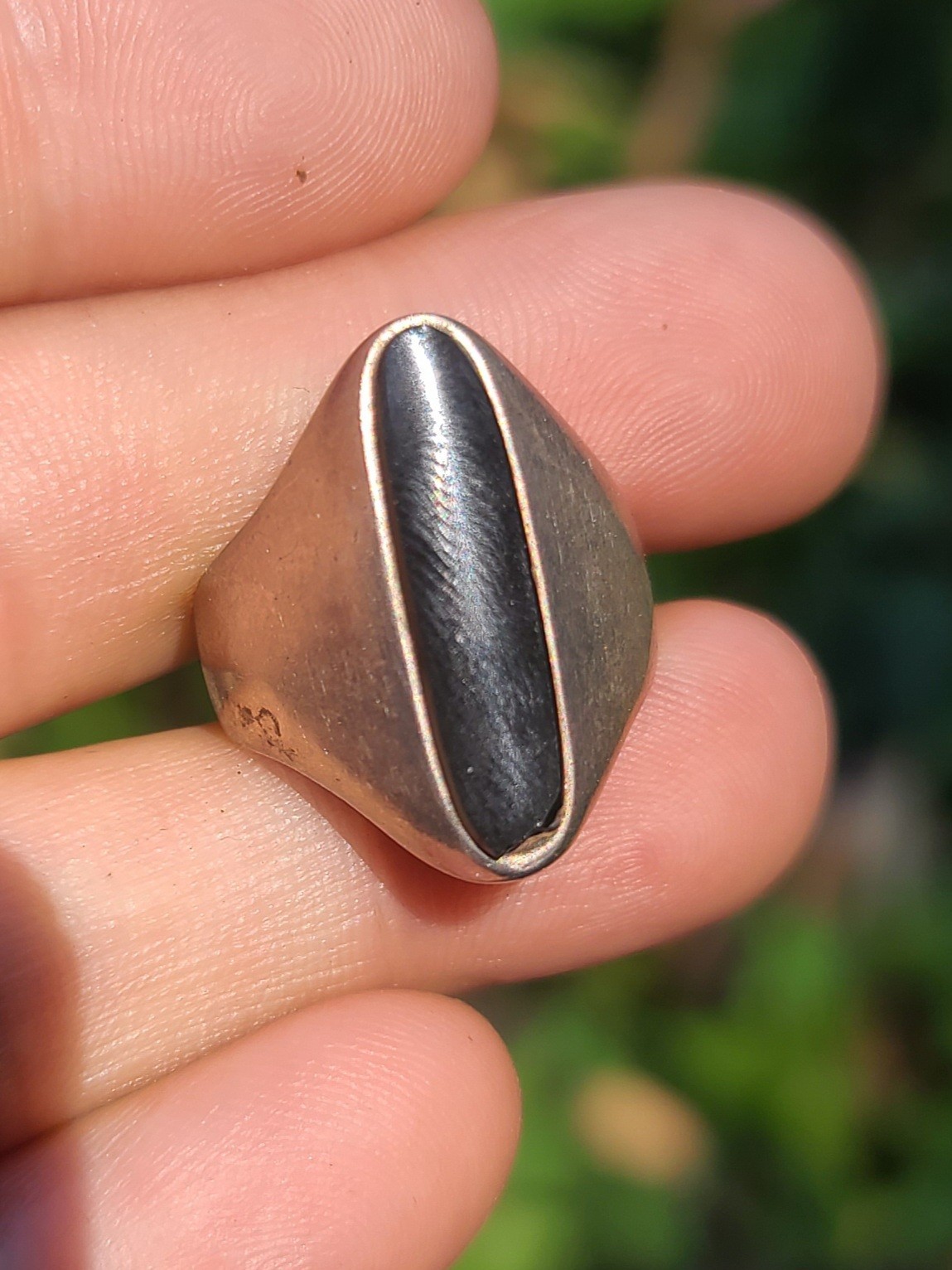 Vtg Sterling 925 Solid Silver Black Onyx Modernist Taxco MEX Ring 8.25sz Signed