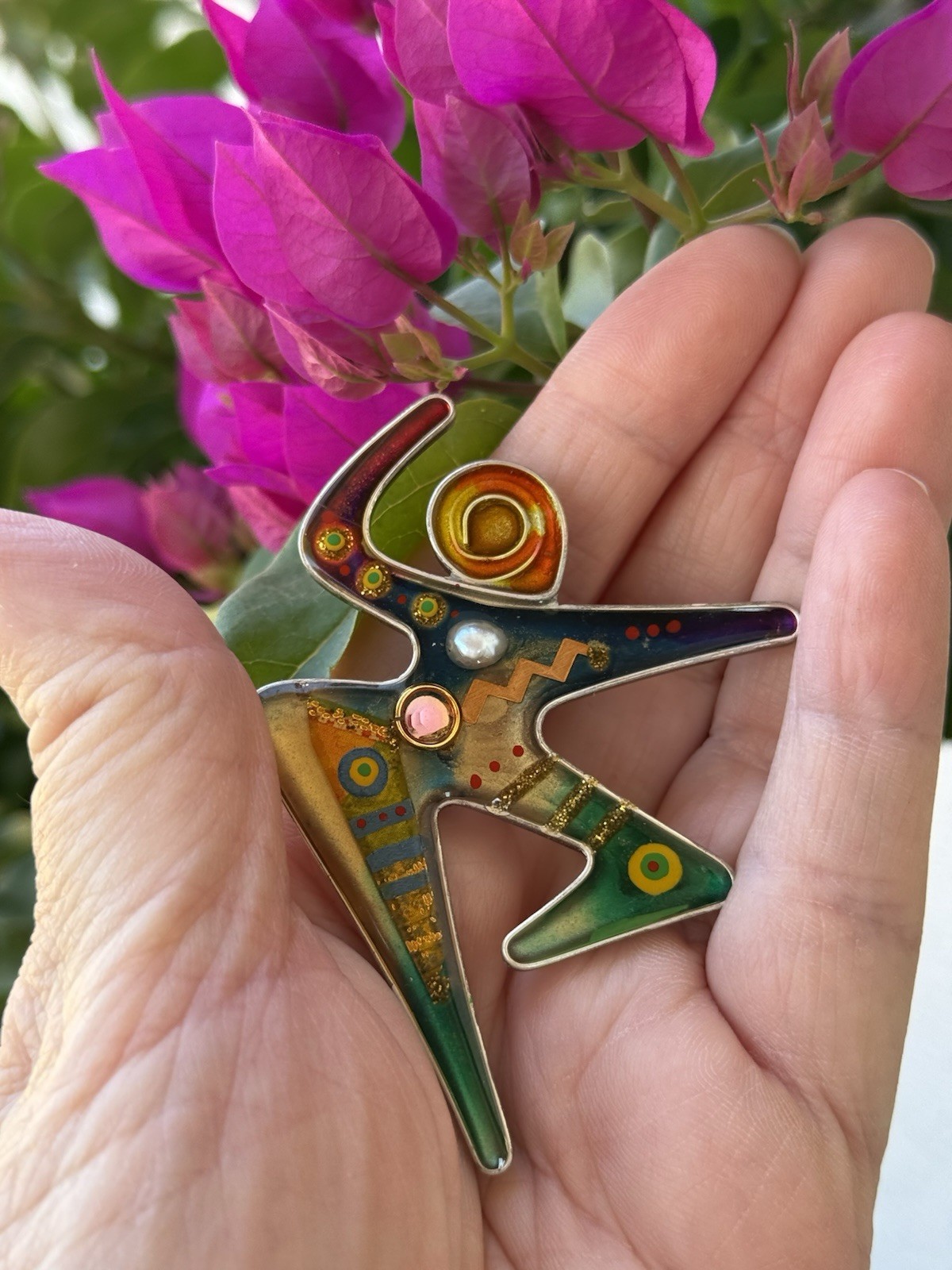 VINTAGE ISRAELI YOSSI STEINBURG MODERNIST ENAMEL CUBISM FIGURAL PERSON BROOCH