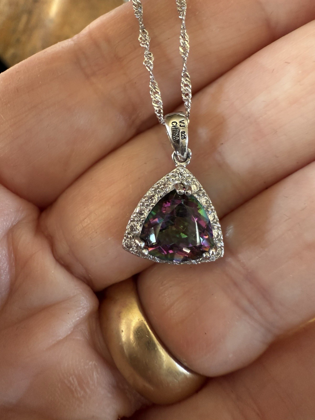 JTV ? VJ Trillion Cut Mystic Topaz 925 Pendant Sterling Silver Necklace AS IS