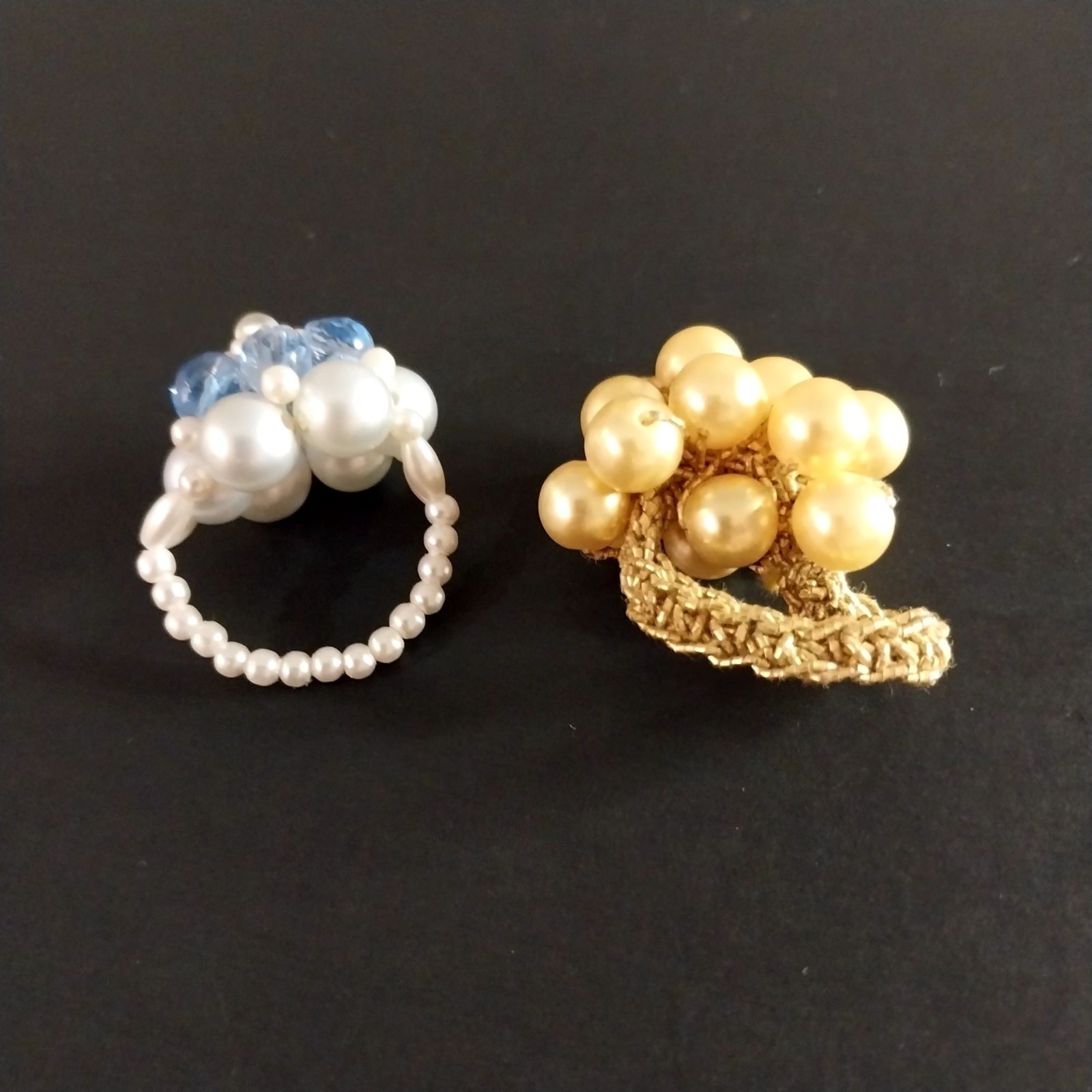 Vintage Faux Seed Pearl Cluster Ring On Stretch Band Lot Of 2