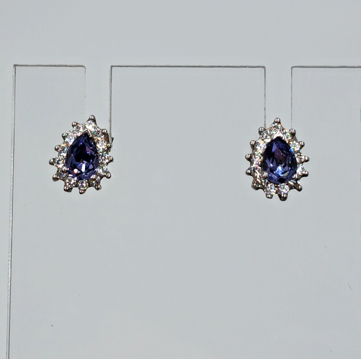 VTG 925 Purple Blue Pear Cut Crystal Stud Earrings Sterling Silver 1g Halo CZ S