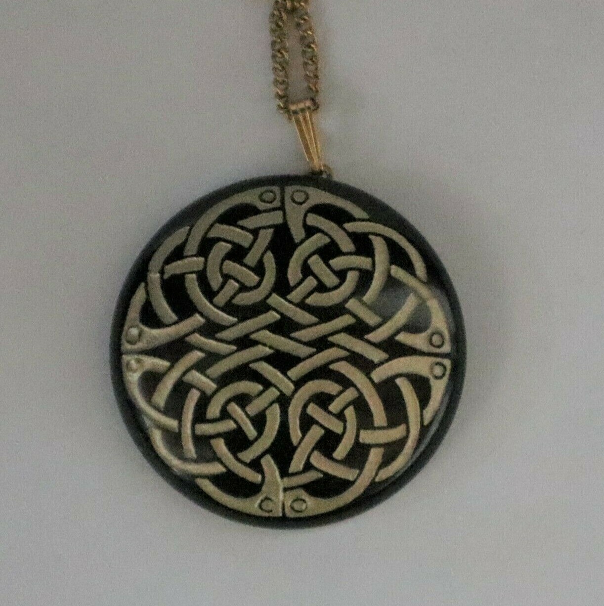 Celtic Knot Basalt Stone Hand Carved Celtic Pendant Necklace signed JOY