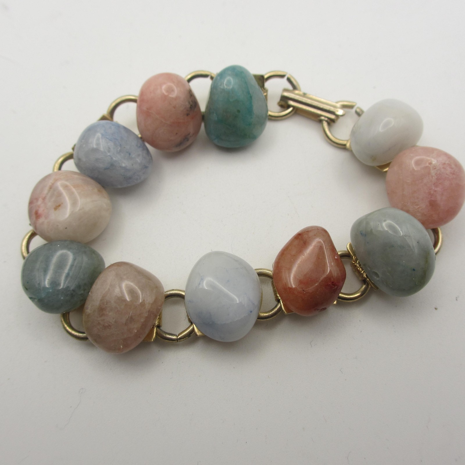 Vintage Gem Stone Bracelet Multicolor Pastel Gold Tone