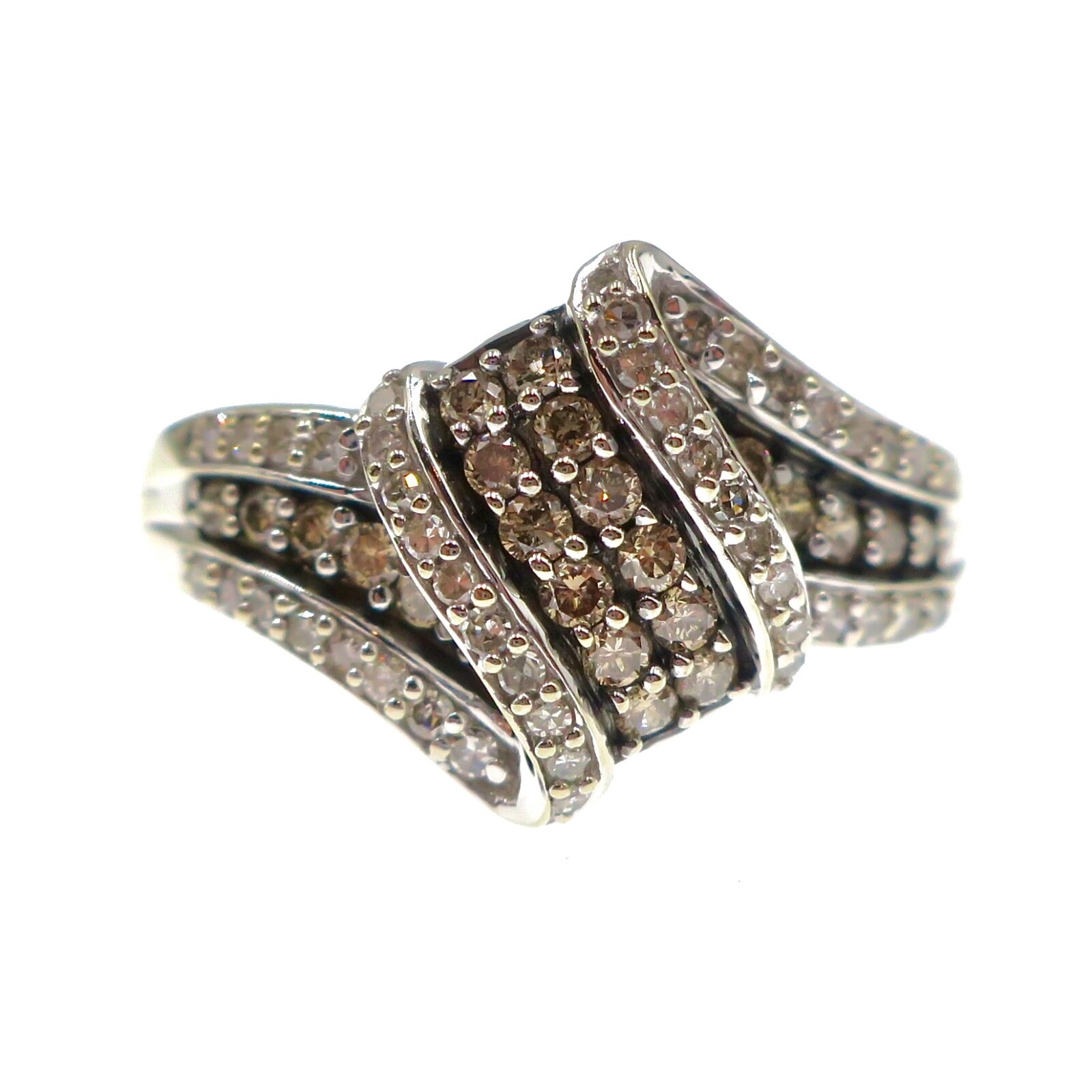 10k Solid White Gold Natural Champagne Colored and White Diamond Ring Size 7
