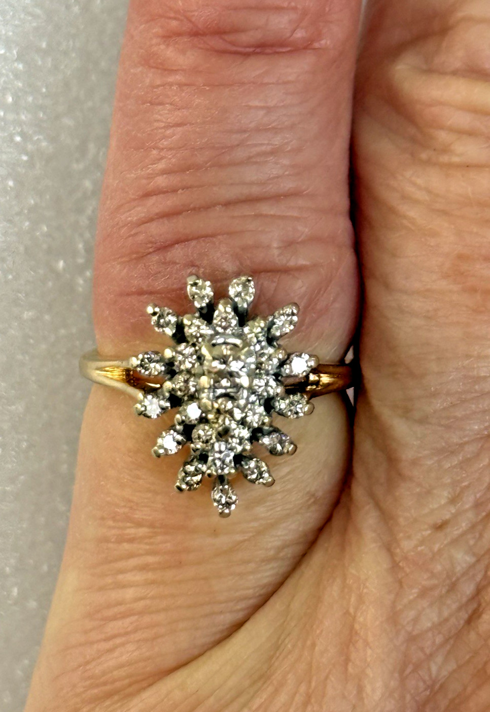 Vintage 0.45ct Champagne Diamond Pear-shaped Cluster 14K Yellow /White Gold Ring