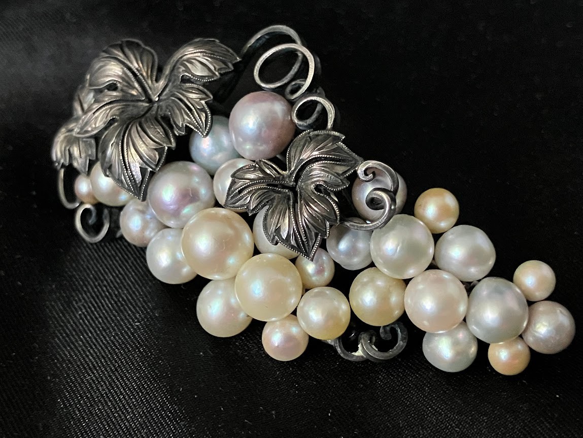 Vintage Sterling Silver Pearl Brooch 27 Multicolor Grape Vine Cluster 20g Tested