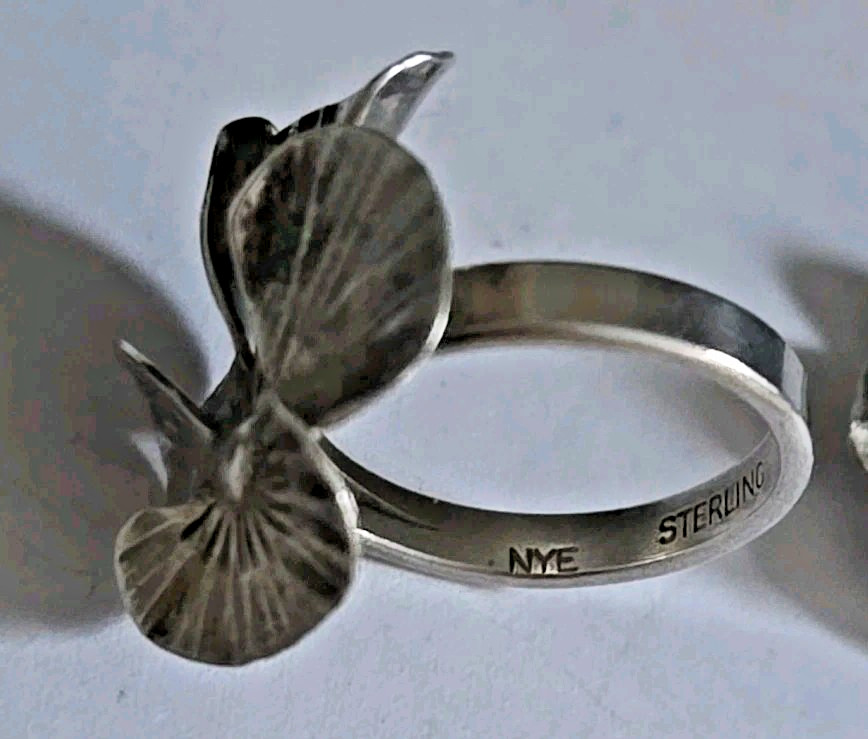 Vintage Sterling Silver Stuart Nye Pansy Screw Back Earrings and Ring Set