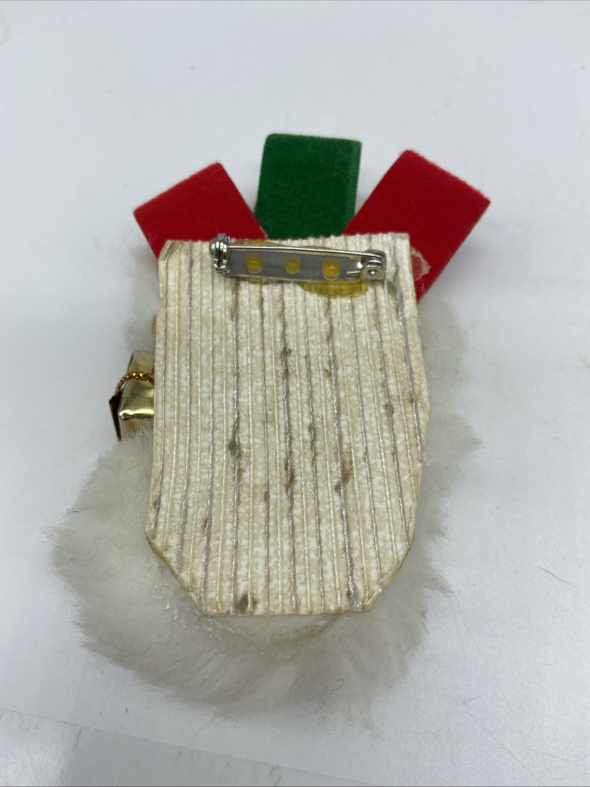 Vintage Christmas Brooch Lot 2pc Faux Fur Velvet Lady Face Gift Box Holiday Pins