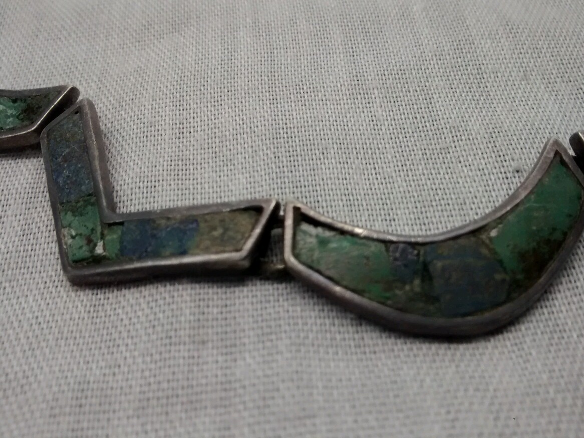 Pretty vintage Los Castillo Taxco sterling 925 turquoise inlay links necklace