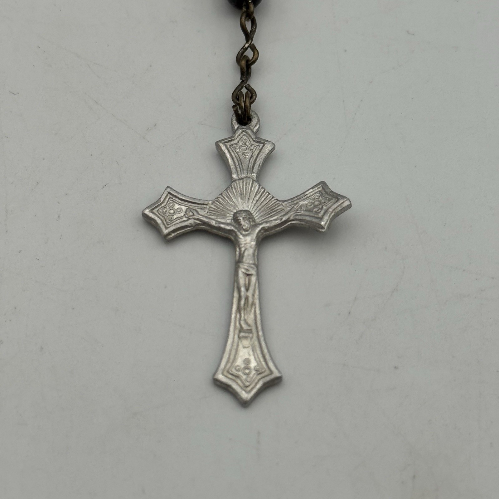 VTG Black Beaded Rosary Italy Marked 16″ Sterling Silver 925 7.4g