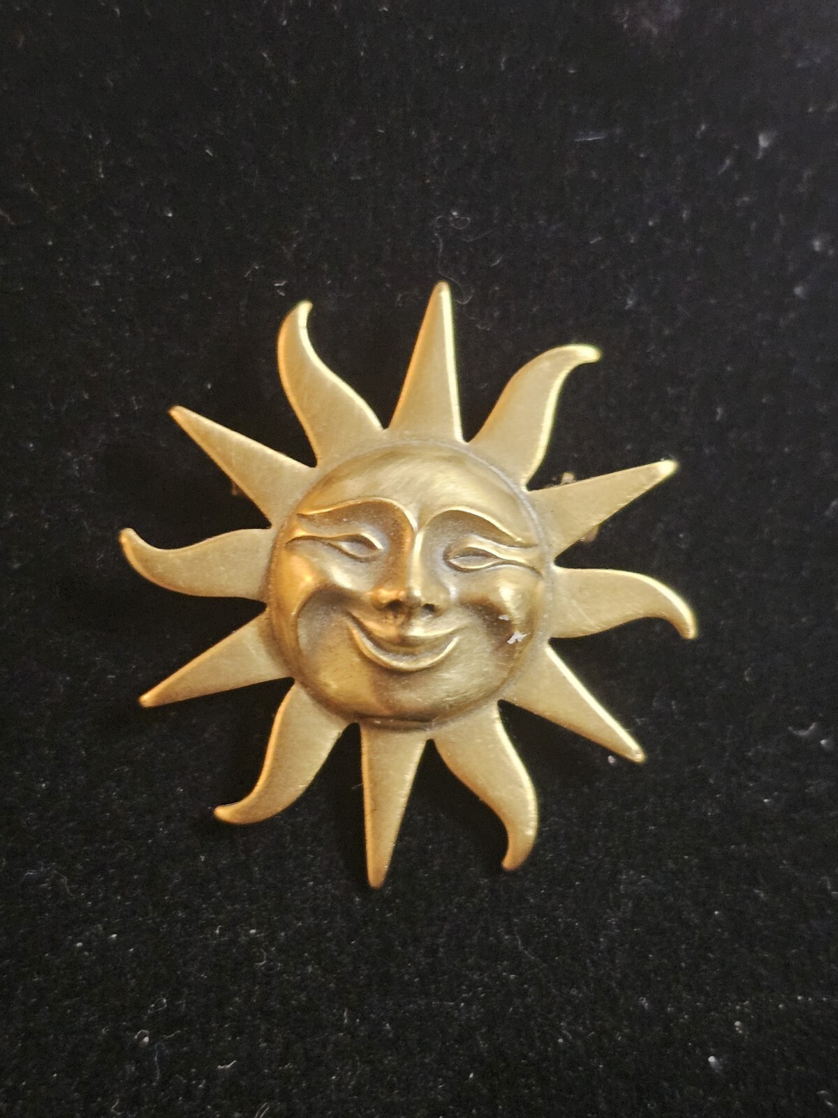 Vtg Brooch/Pin ALVA Studios Signed Gold Tone Celestial Sunburst 1″ Hippie Boho