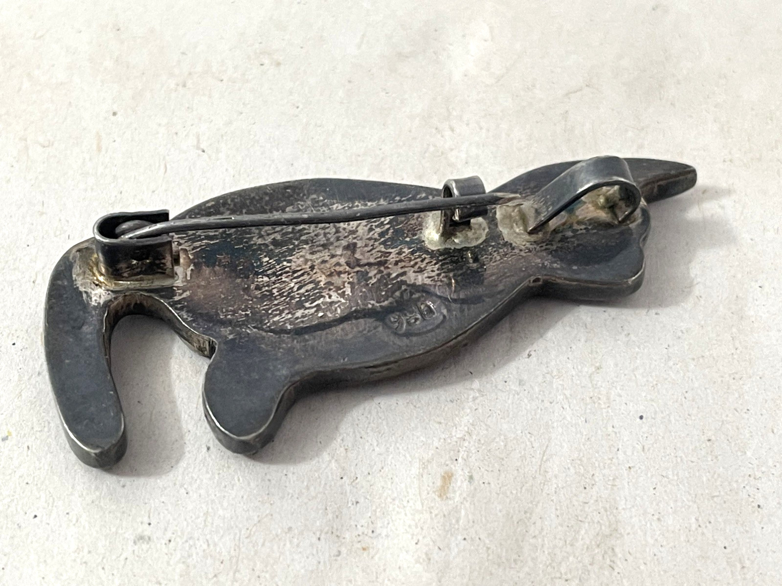 Vintage 980 Silver Lapis Lazuli & Turquoise Cat Brooch 2″ Inlay Cute