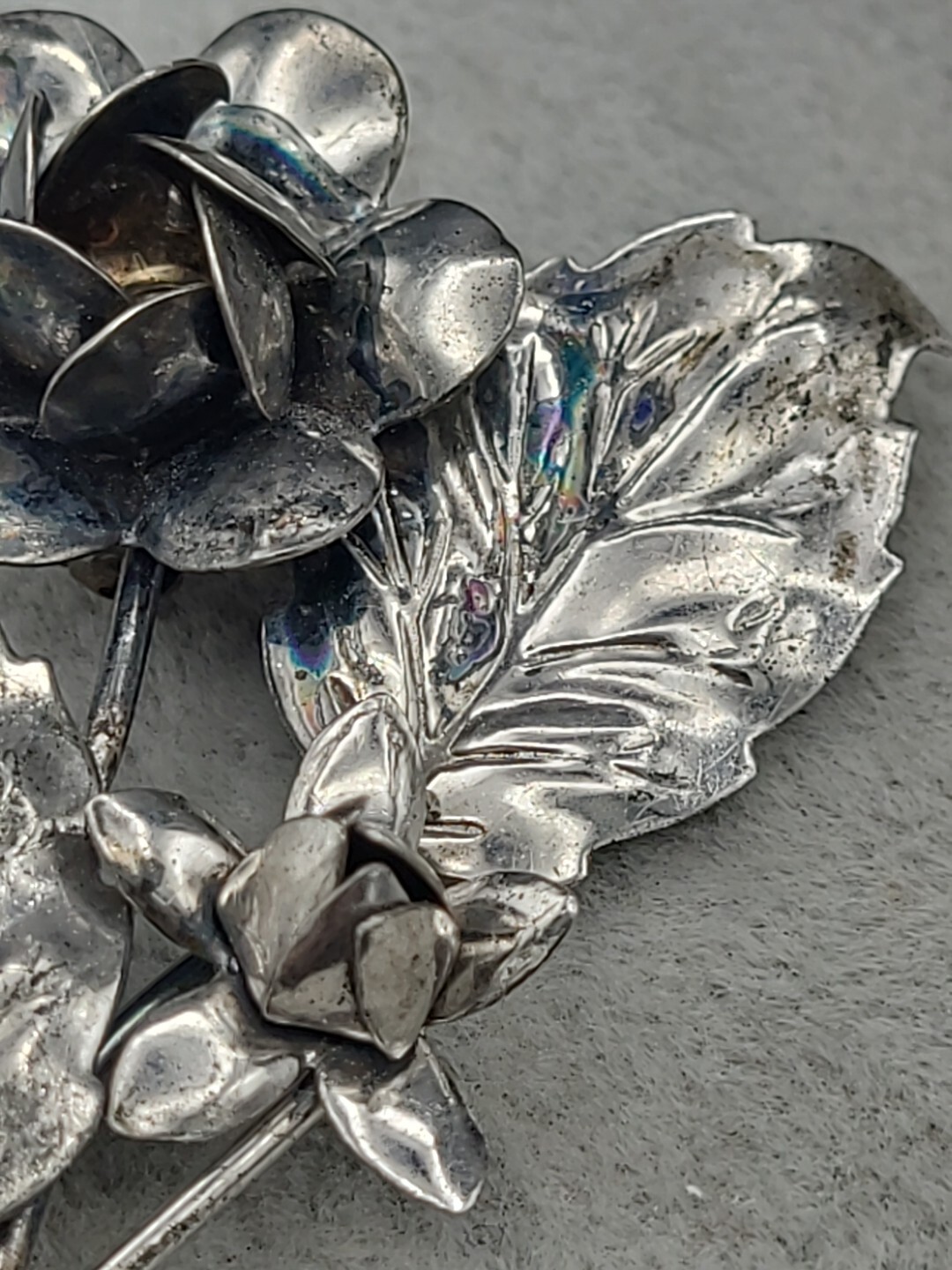 Vintage Sterling Silver pin Brooch Rose Floral Bundle Symbol Of Love Beauty