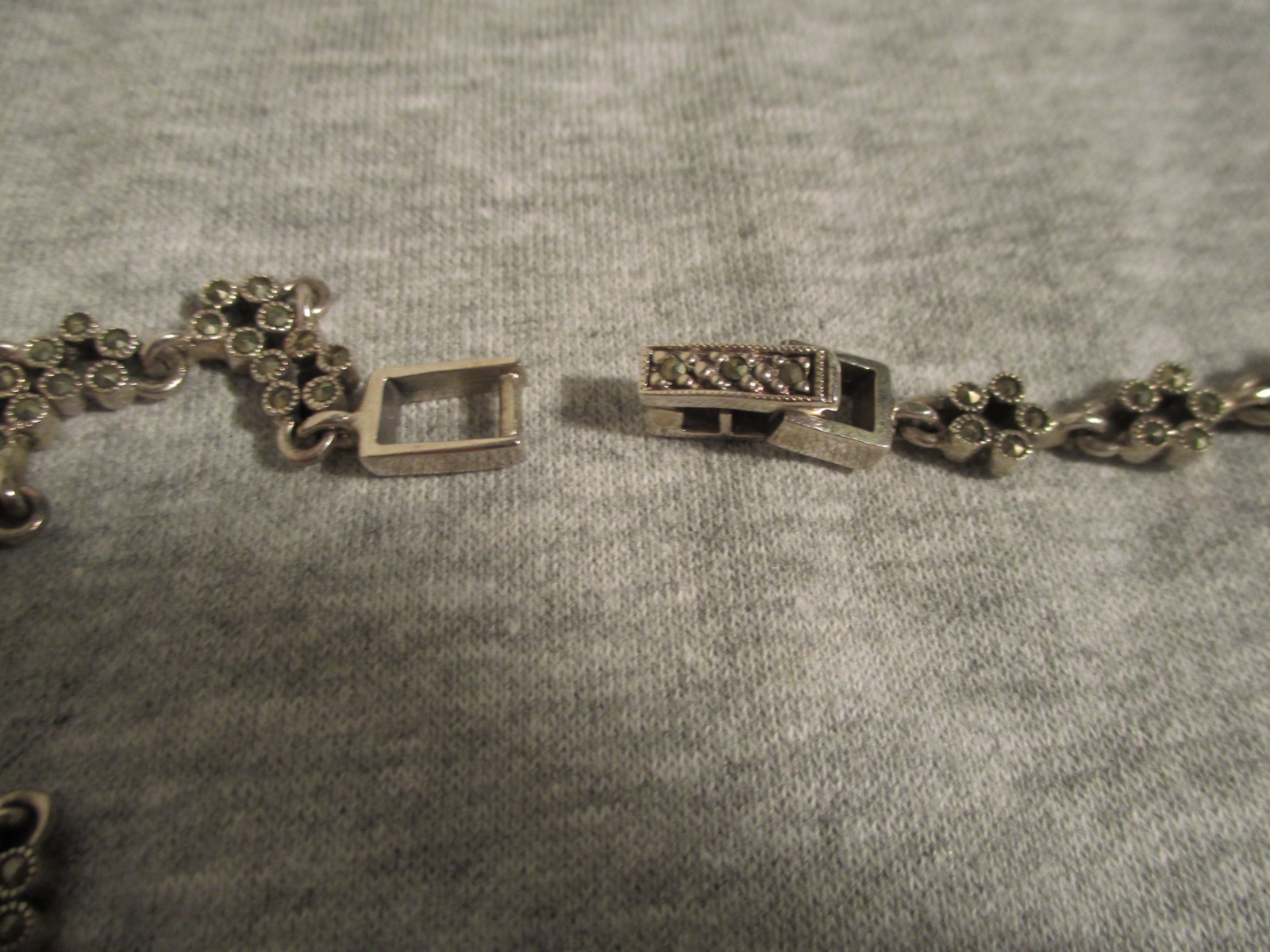 vintage GARNET necklace Sterling Silver 925 Czech 2 oz. sparkly Marcasites 17.5″