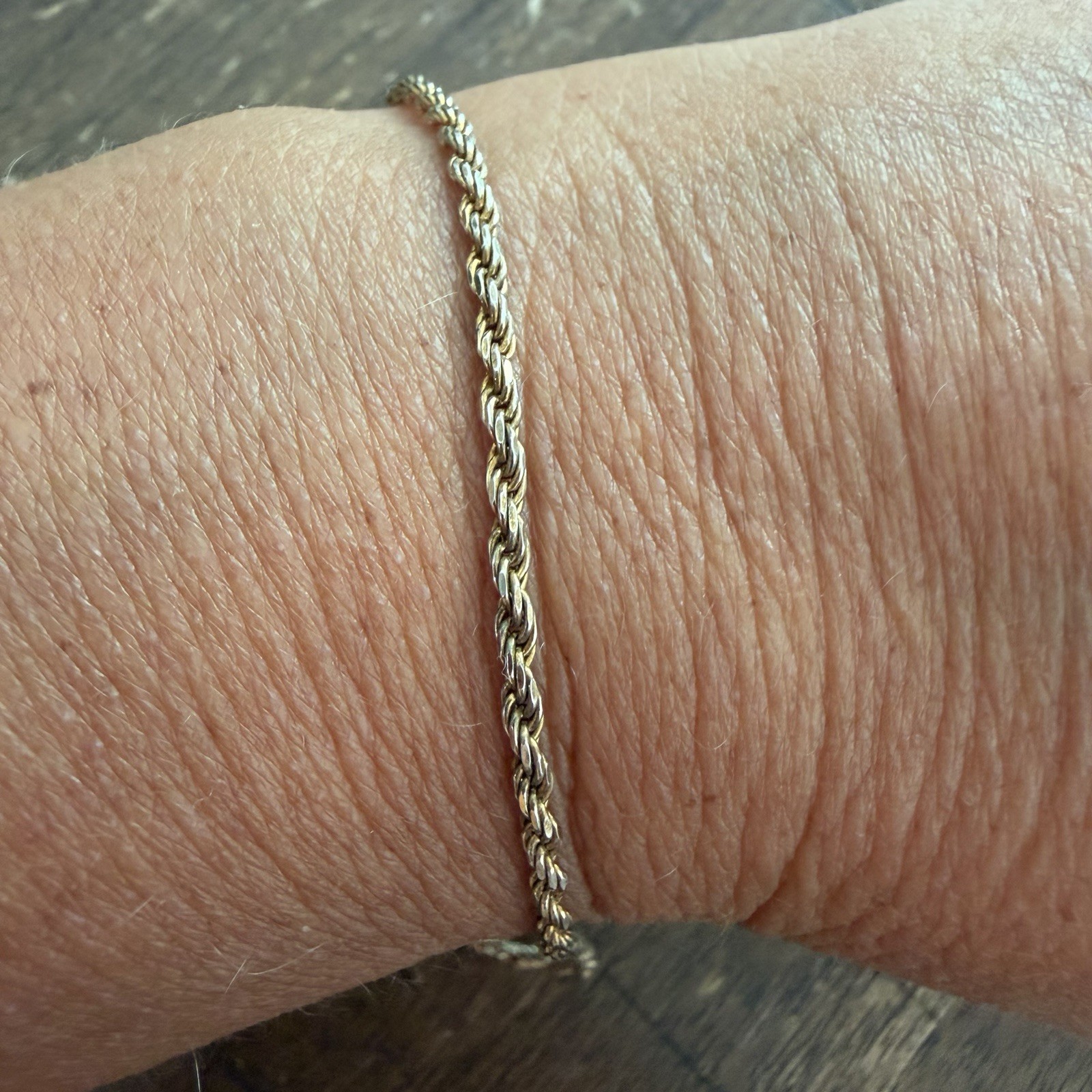 Vtg Sterling Silver Gold-tone Rope Chain Bracelet 7.25” Lobster Claw Clasp VGC
