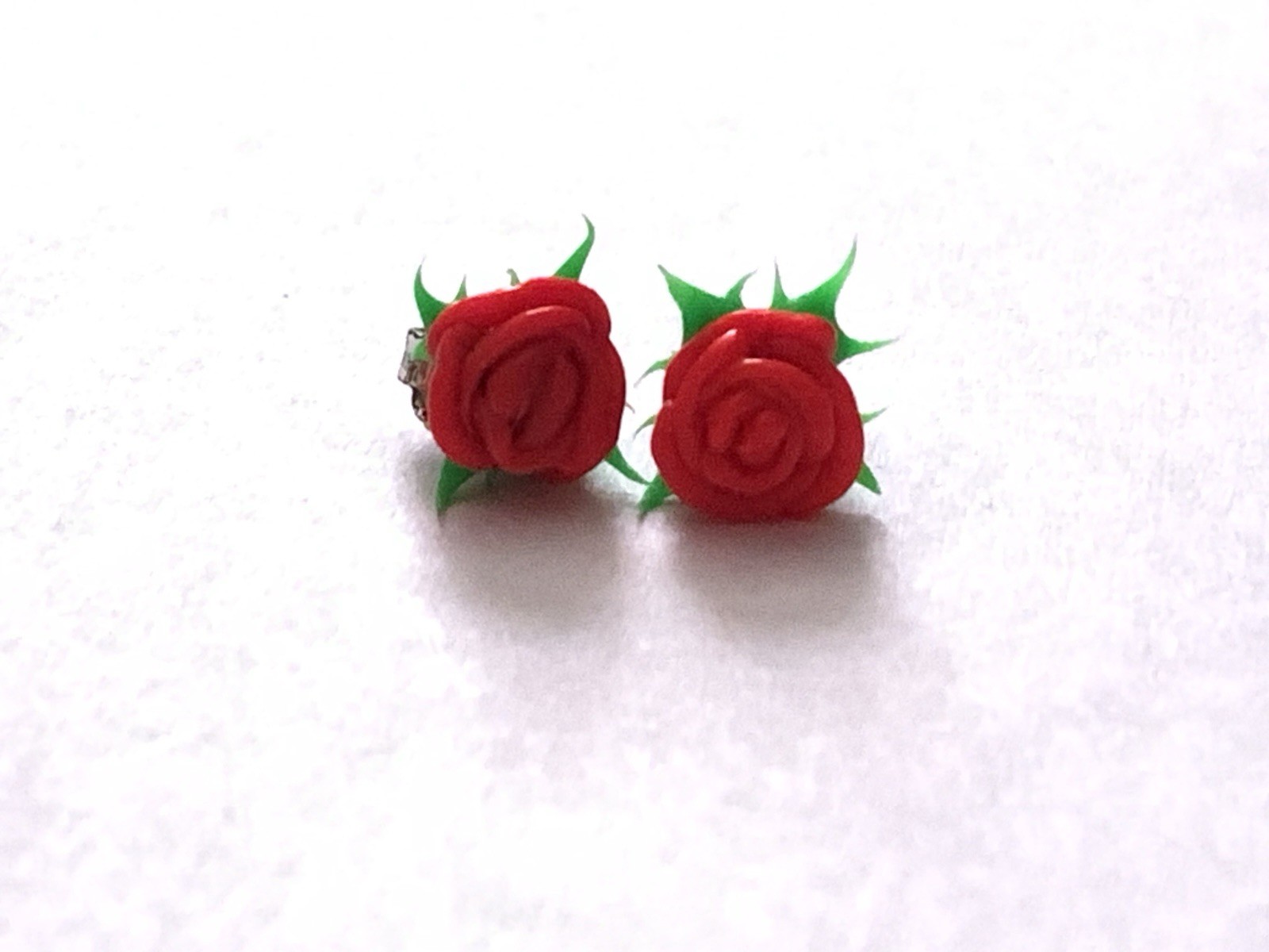 Vintage Y2k Rubber Rose Earrings Silicone Hot Topic Goth Punk Romantic Red Green
