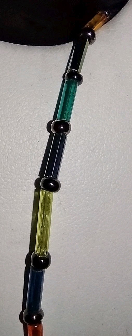 Vintage Tube Glass Bead Necklace Colorful 31″ 2.1mm Wide Beads Very Light Weight