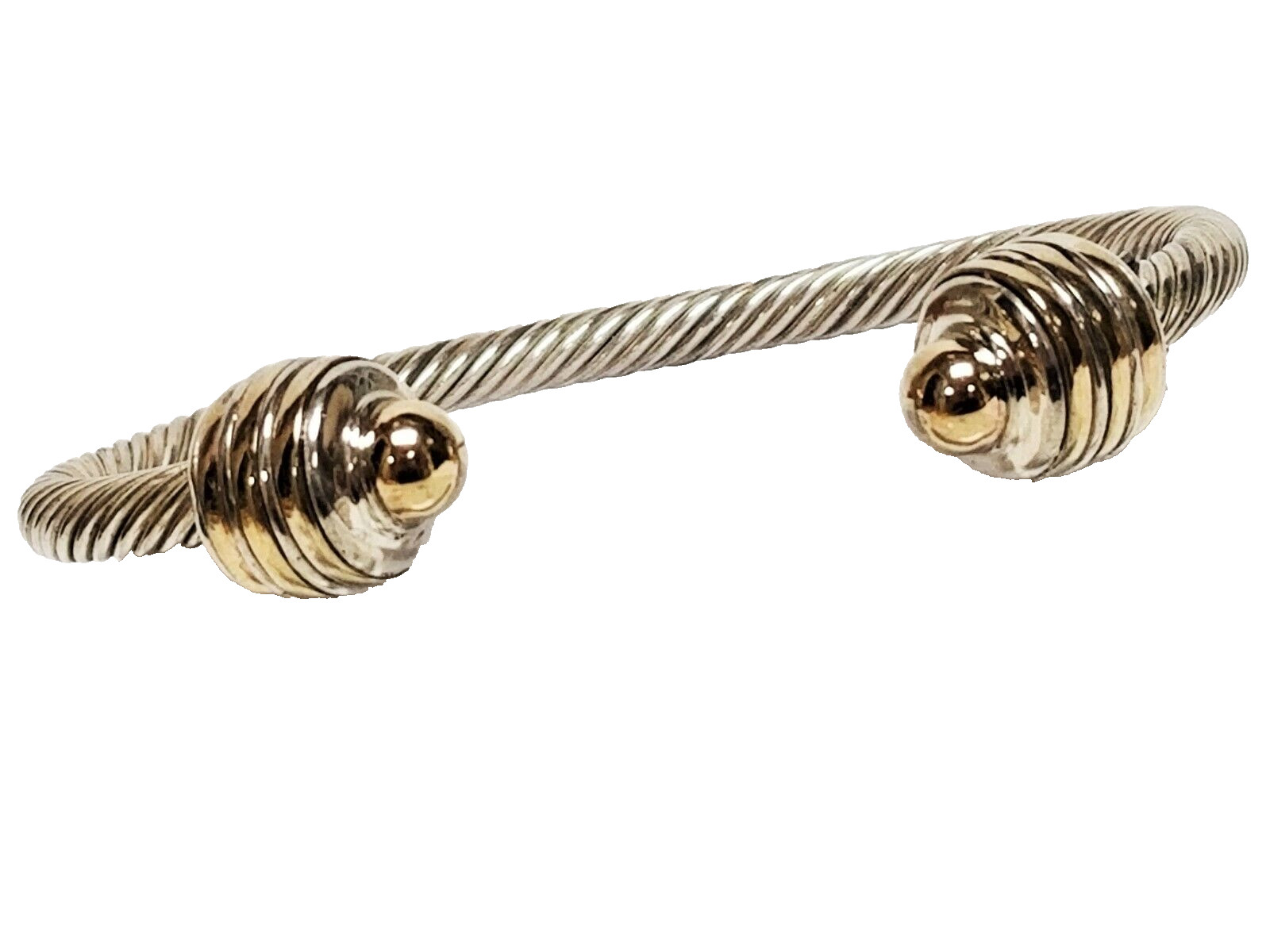Vintage Signed ANDREA CANDELA AC Sterling Silver & 14K Gold Cable Cuff Bracelet
