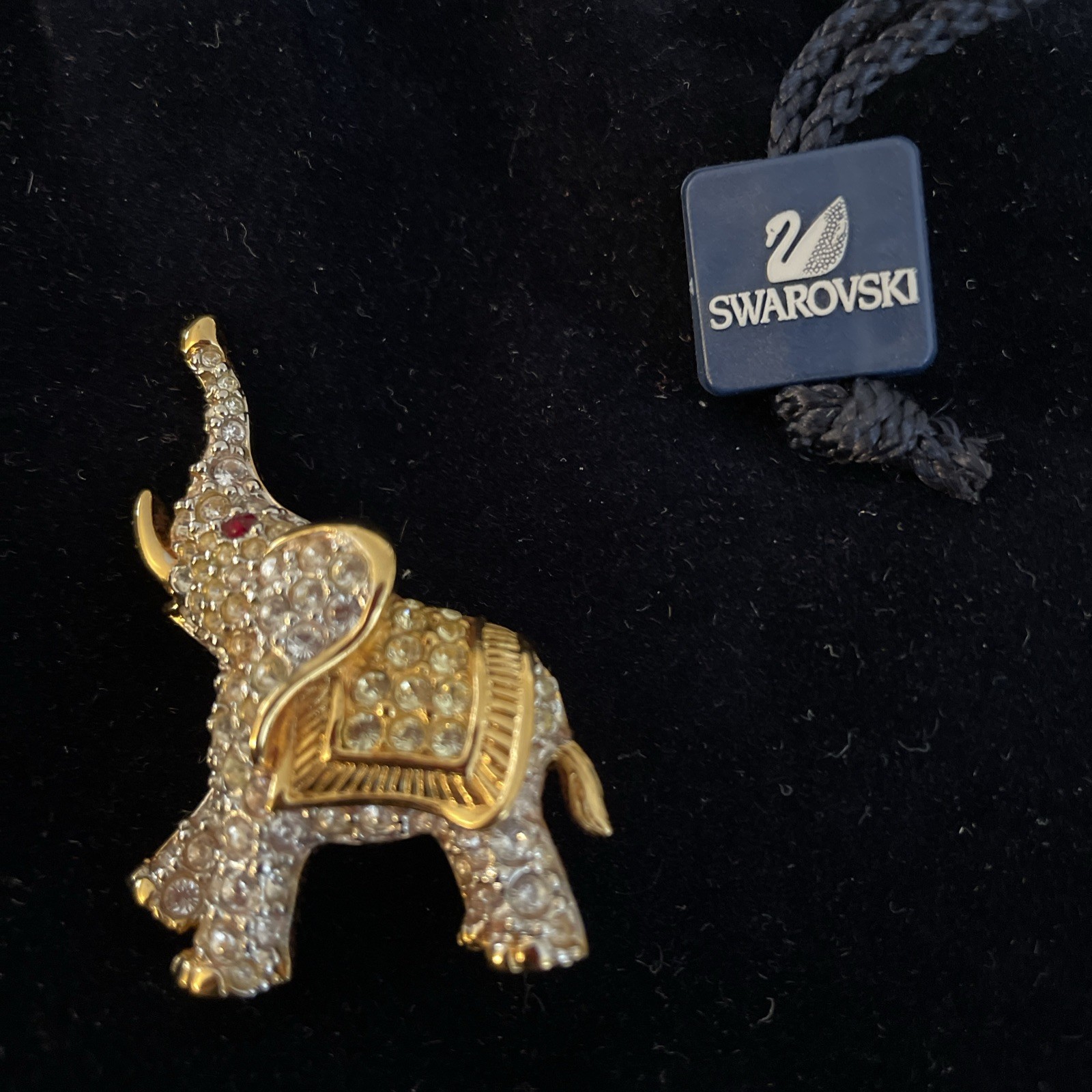 Swarovski Elephant Brooch in Goldtone w/Crystals