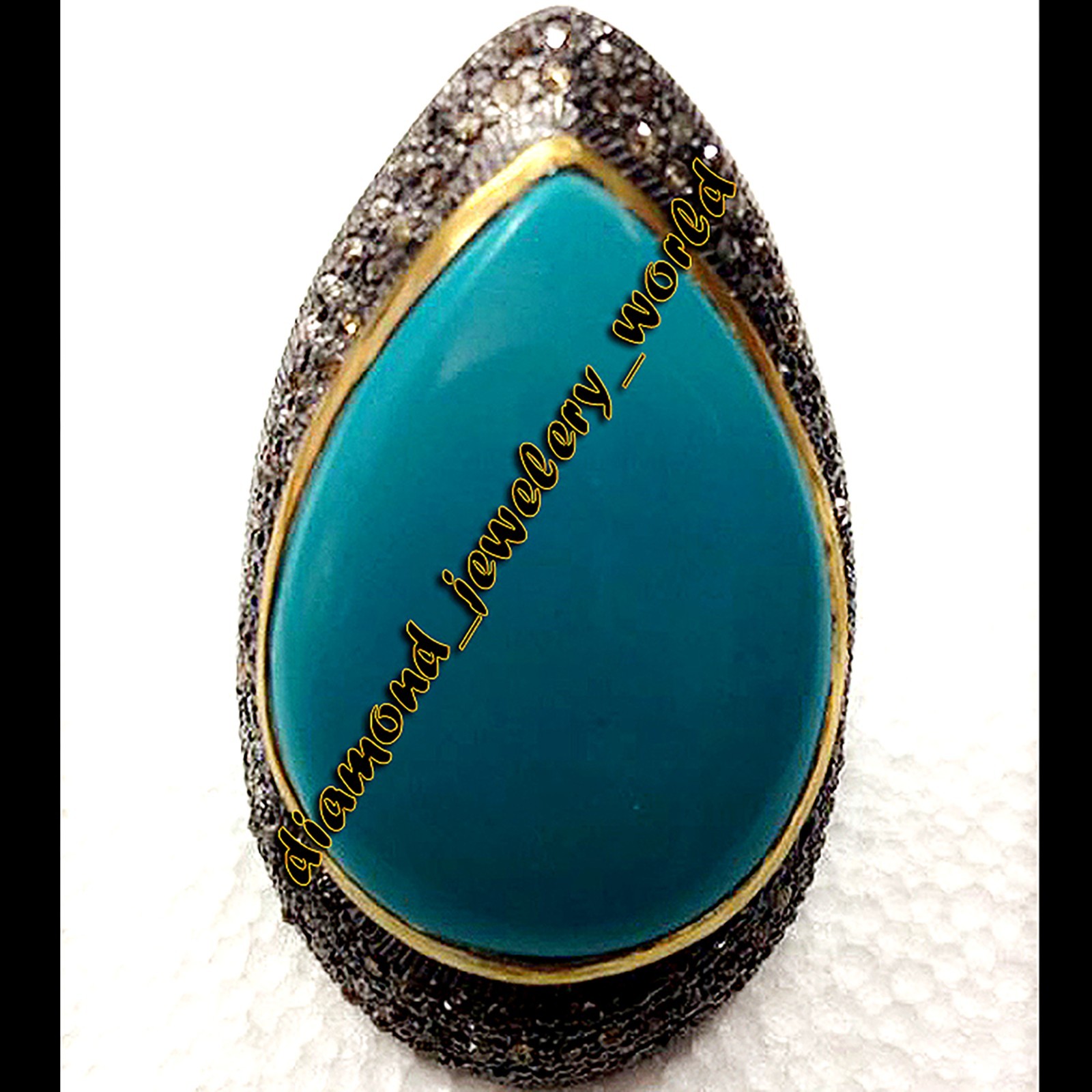 1.65ctw Rose Cut Diamond Turquoise Studded Silver Vintage Gorgeous Ring Jewelry