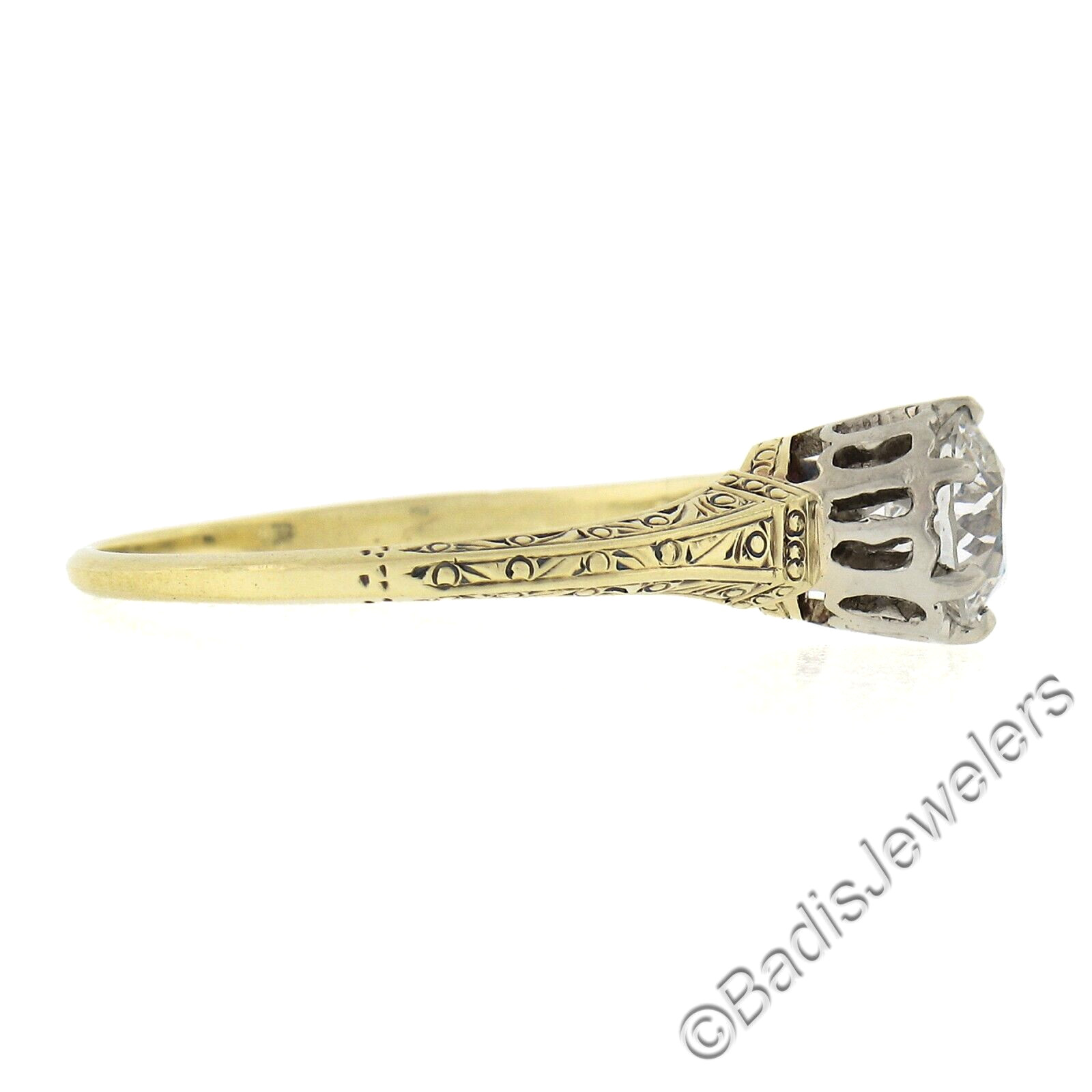 Antique Edwardian 14K Gold GIA 0.78ct European Diamond Solitaire Engagement Ring