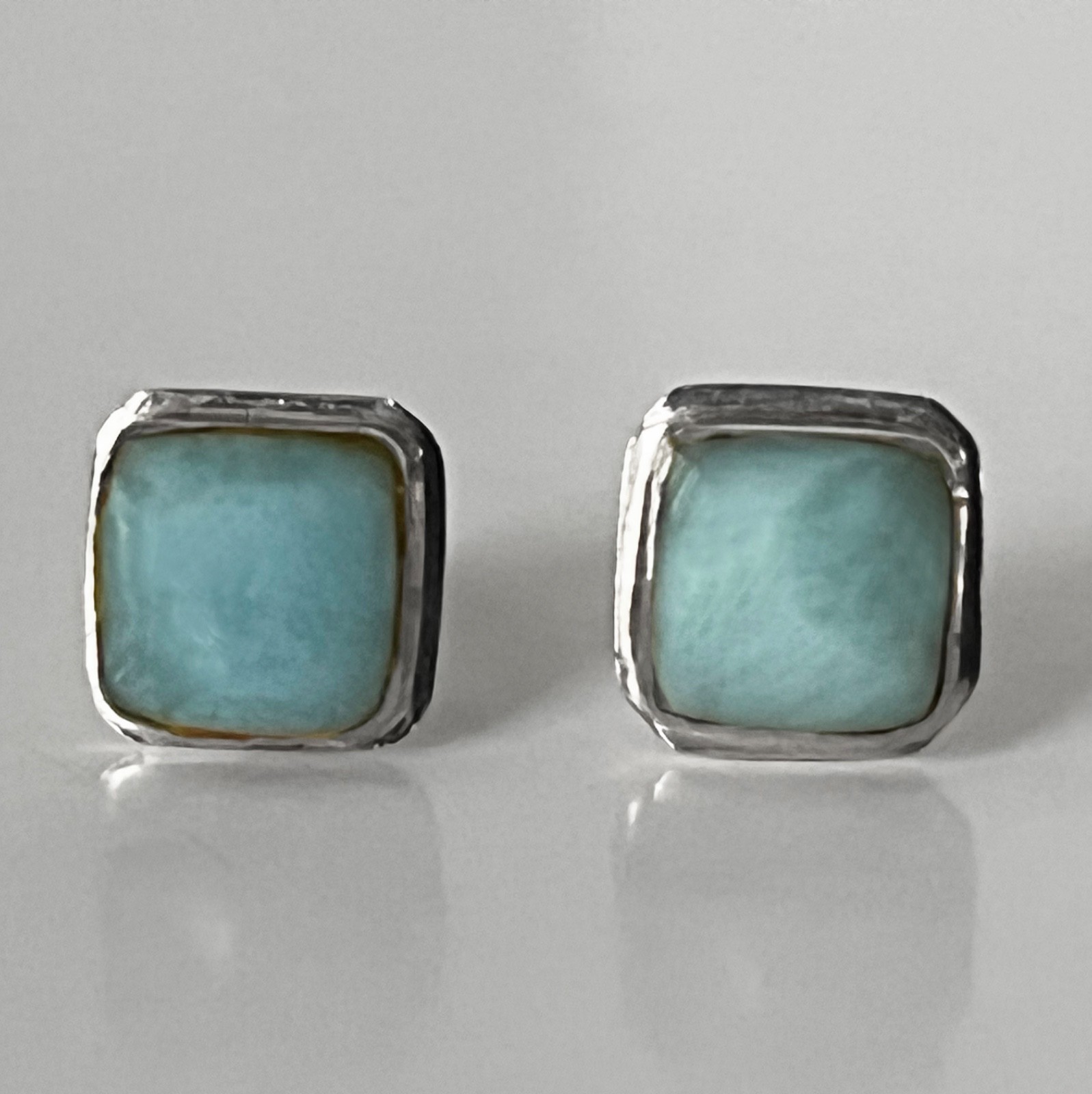 Sterling Silver and Polished Milky Aquamarine Gemstone Stud Earrings, 6mm Stones
