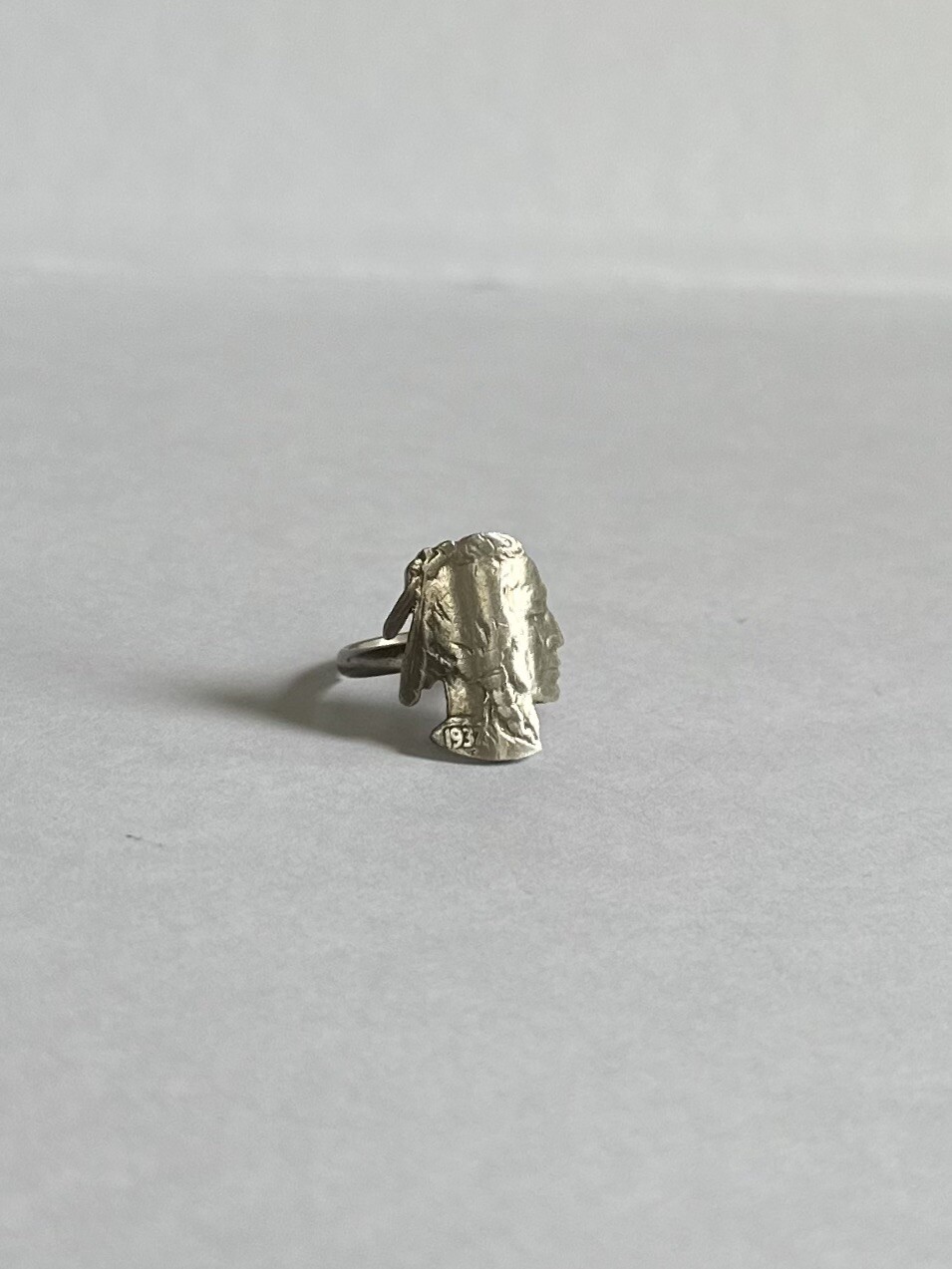 1937 US Buffalo Nickel Coin Silhouette Ring -Artisan Cut. Great Condition