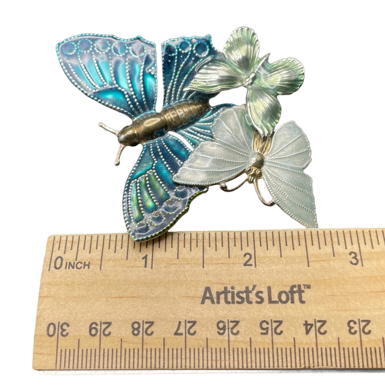 Butterfly Brooch Pin Enamel Over Metal Safety C Clasp