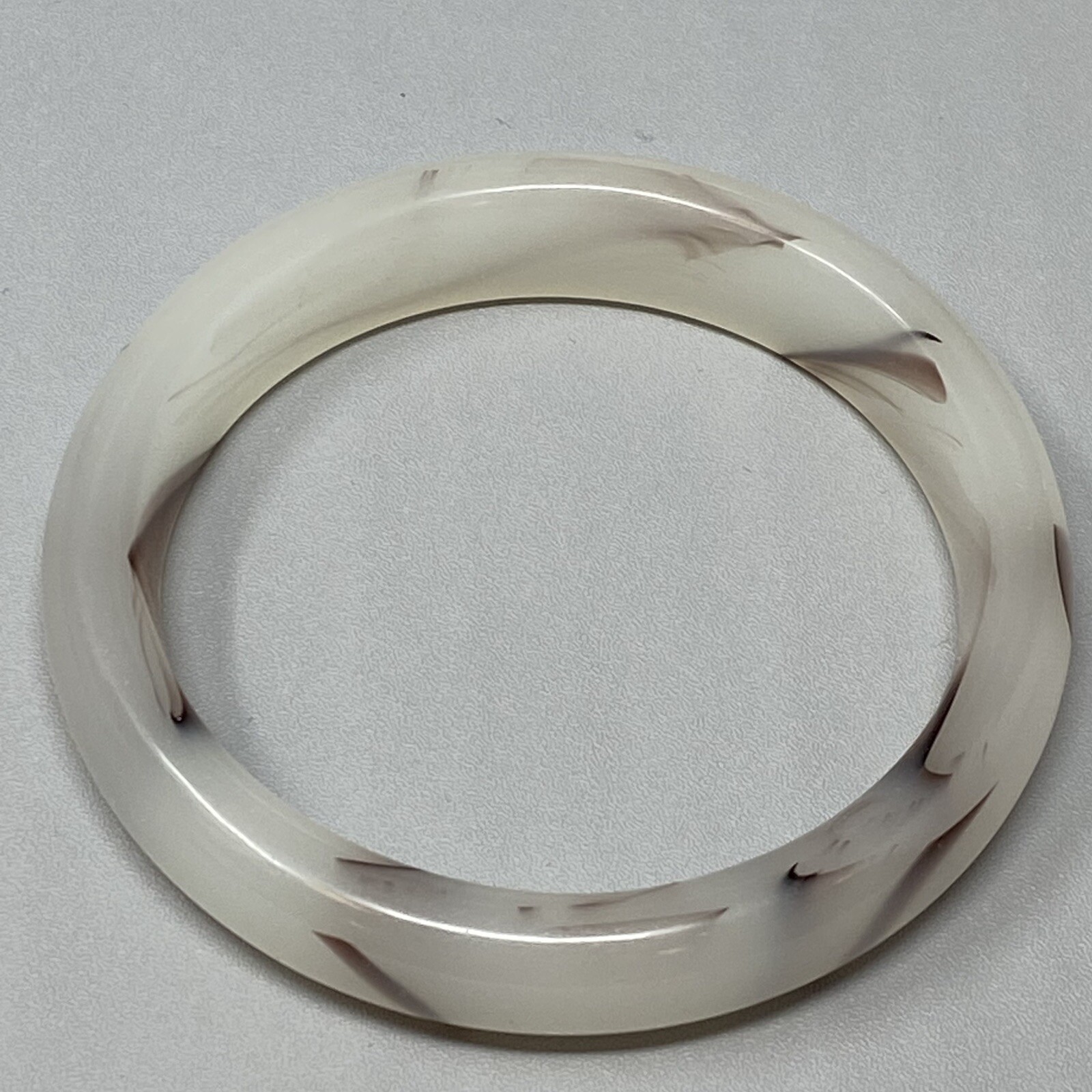 Vintage Bangle Bracelet Cloudy White Brown Fused Glass Abstract Boho Large 7.5″