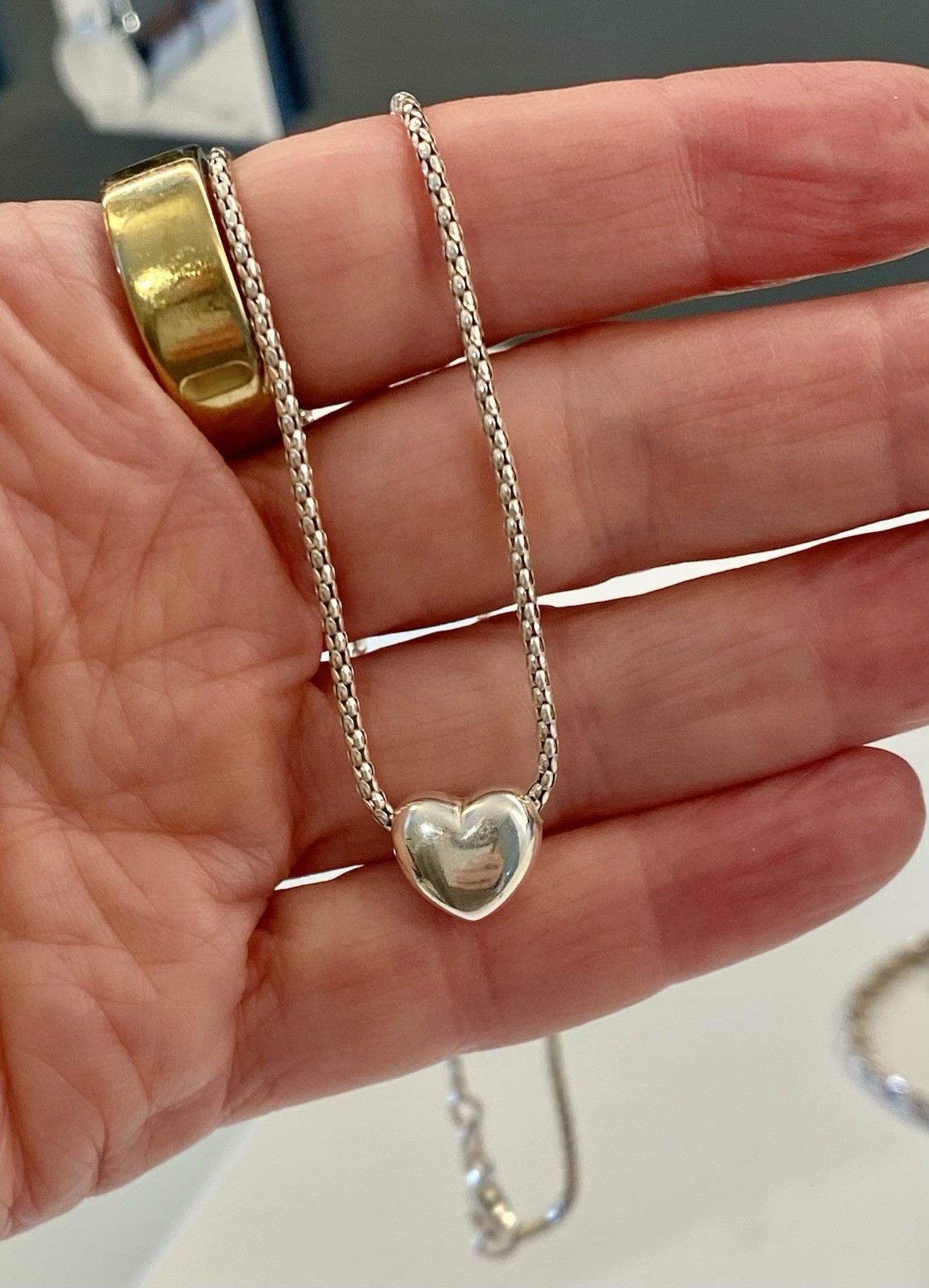 Vintage Sterling Silver Puff Heart Necklace *NOS*
