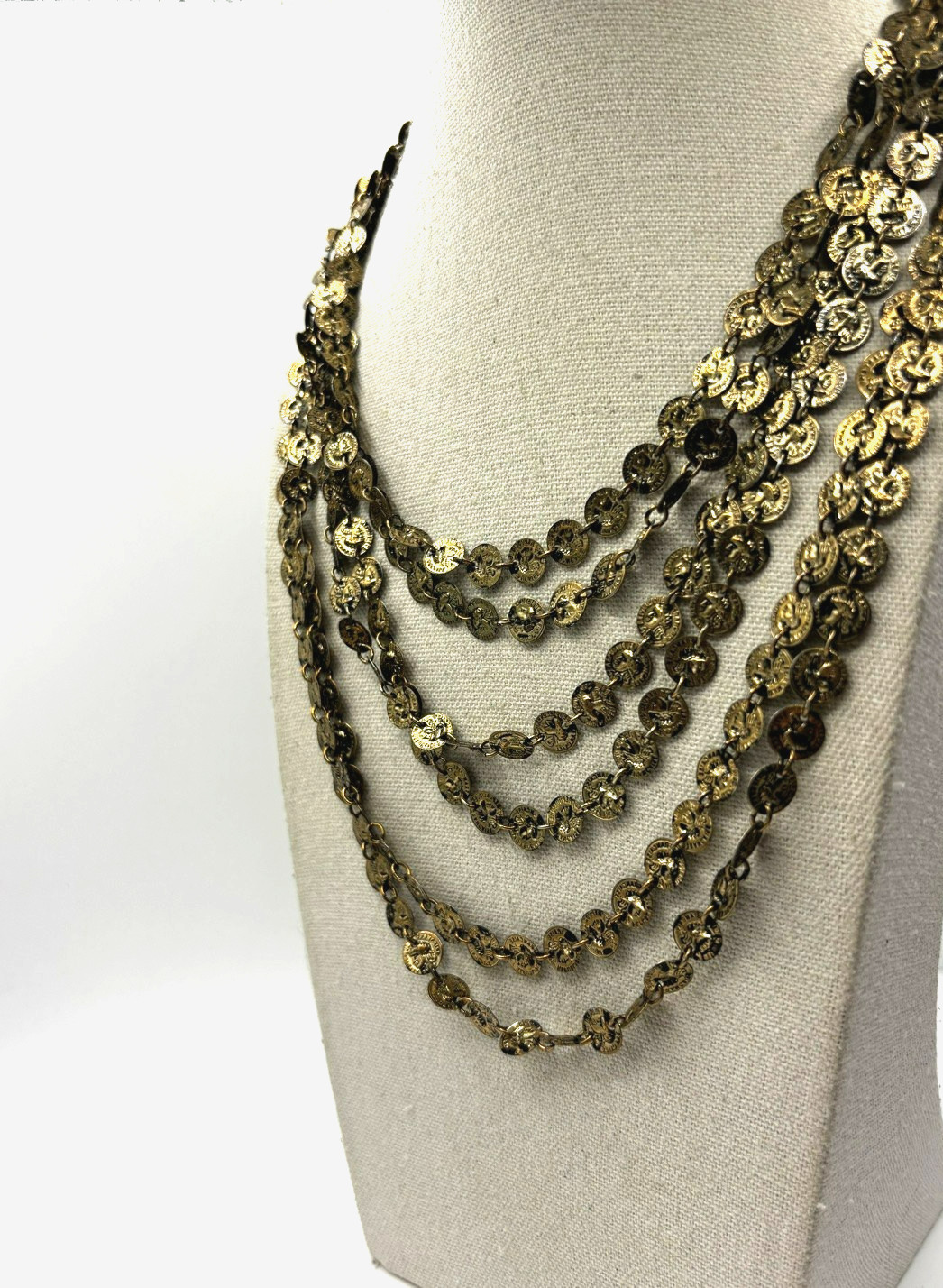 Vintage Mini Republic Of France Coin Link Multi Chain Gold Tone Layered Necklace