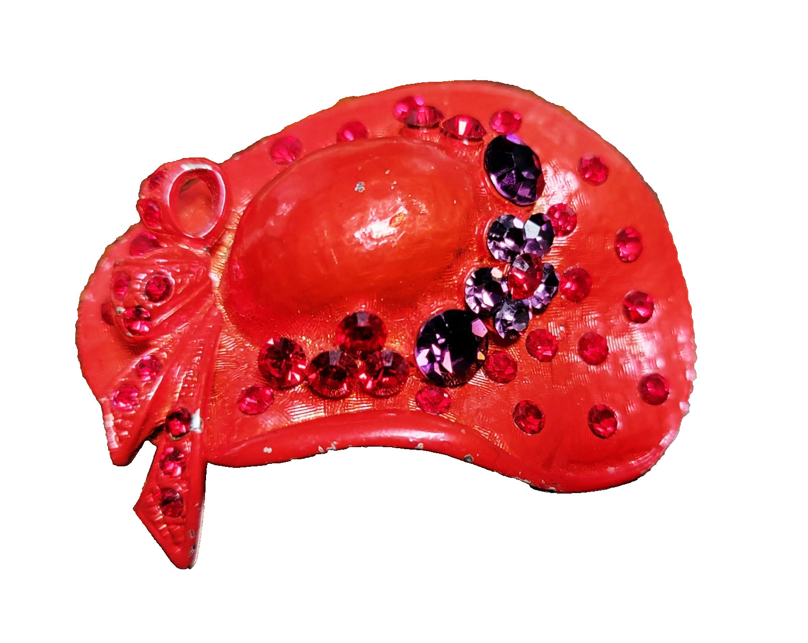 Ladies Fancy Red Hat Society Pin Brooch Rhinestone Ribbon Bow Grandma Princess