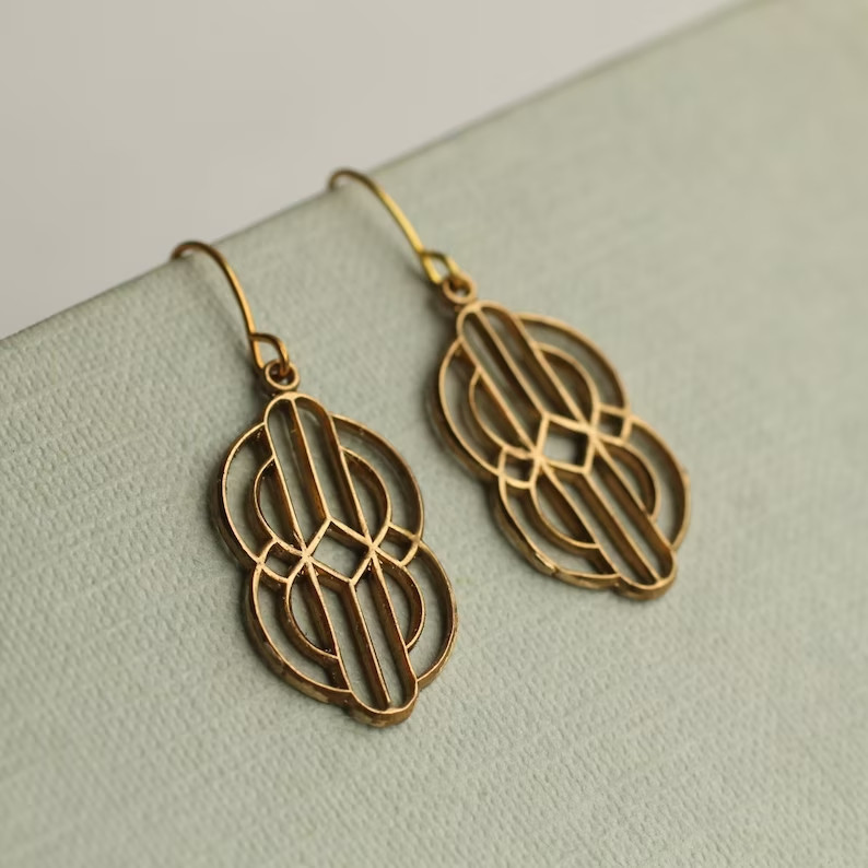 Art Deco Earrings 1920s Earrings, Geometric Chandelier Earrings, Wear Every Day